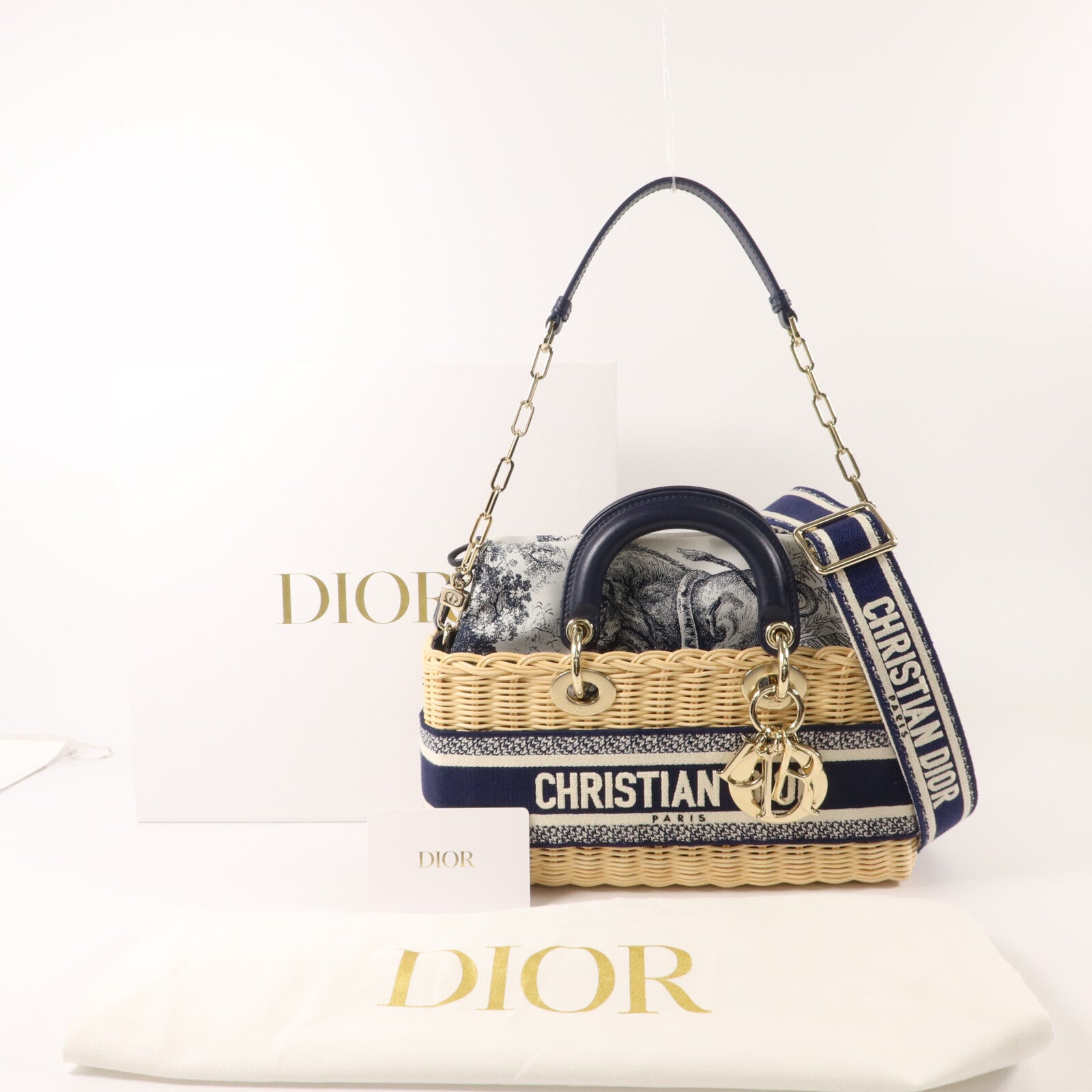 Dior 藤/帆布Dioriviera Medium手挽肩背兩用袋