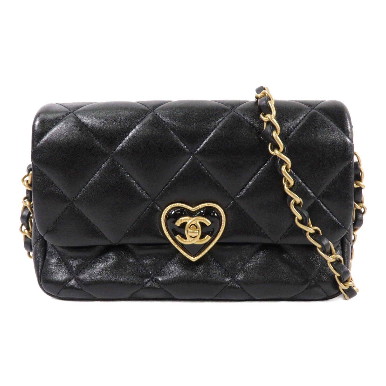 CHANEL 羊皮皮革Heart Flap Bag鏈帶肩背袋