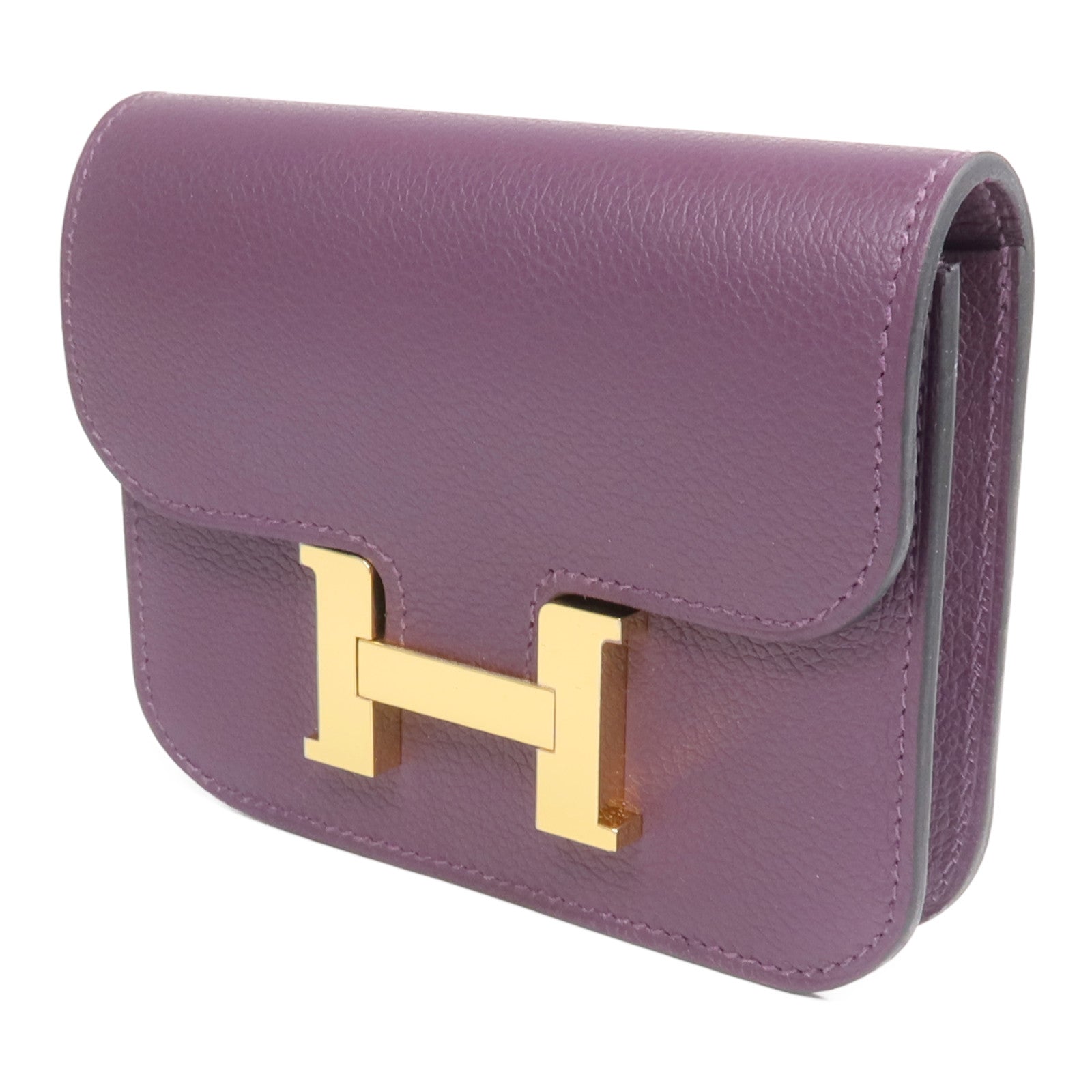 HERMES 【激減優惠】Evercolor皮革Constance Slim金扣錢包Cassis/Bleu Royal