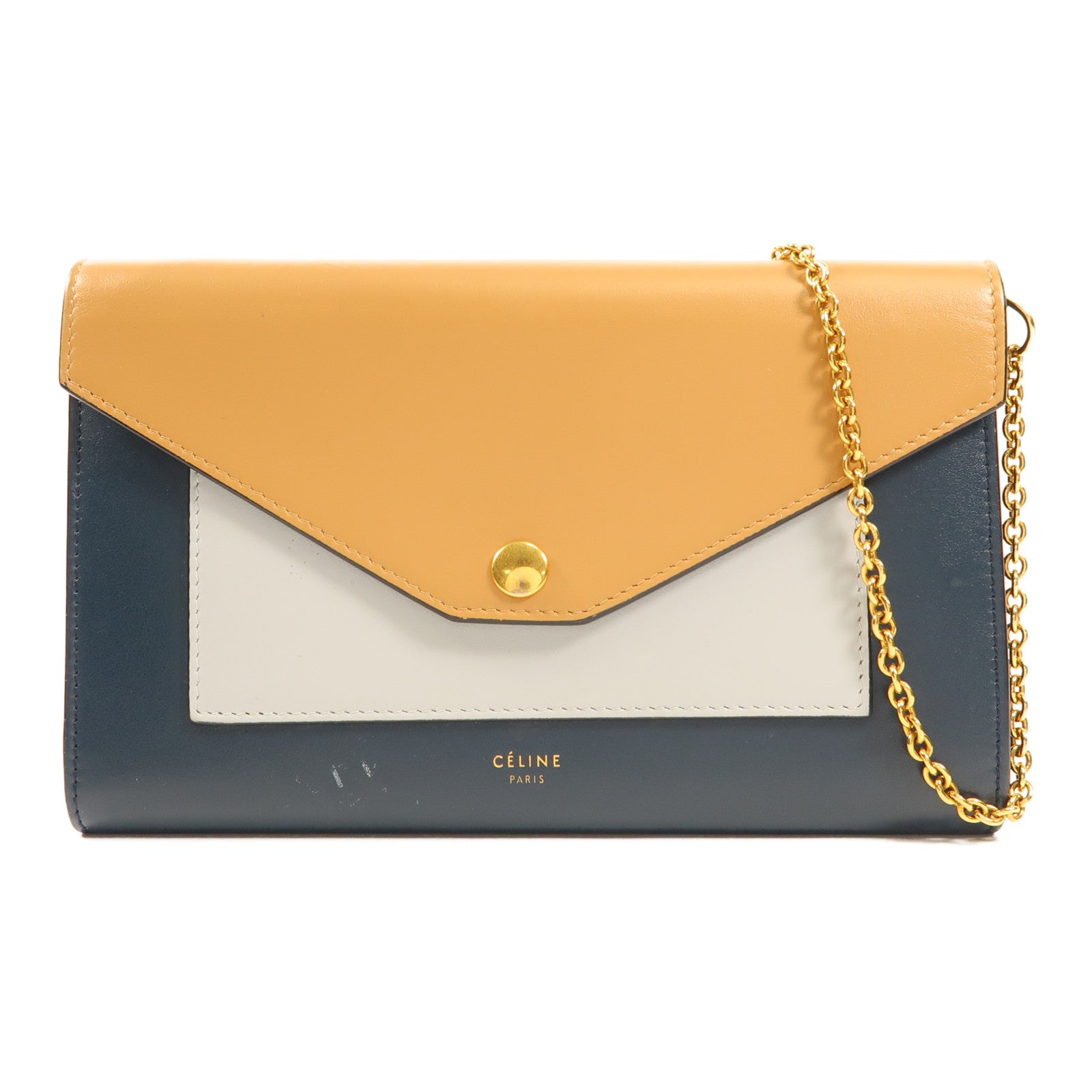 CELINE GHW Chain Shoulder Bag Calfskin Leather Brown/Blue/Navy