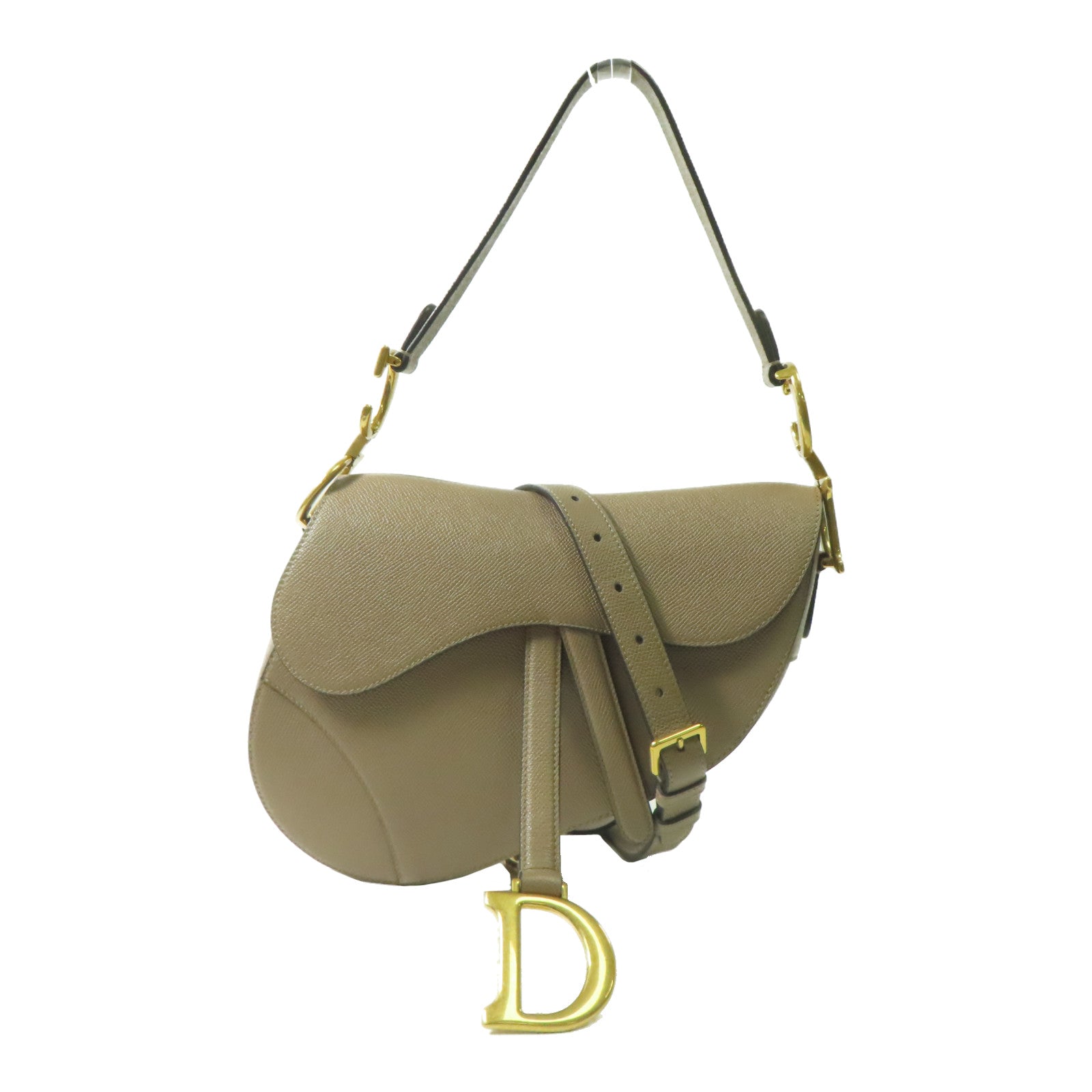 Dior 牛皮皮革Saddle Bag金扣手挽肩背兩用袋米色
