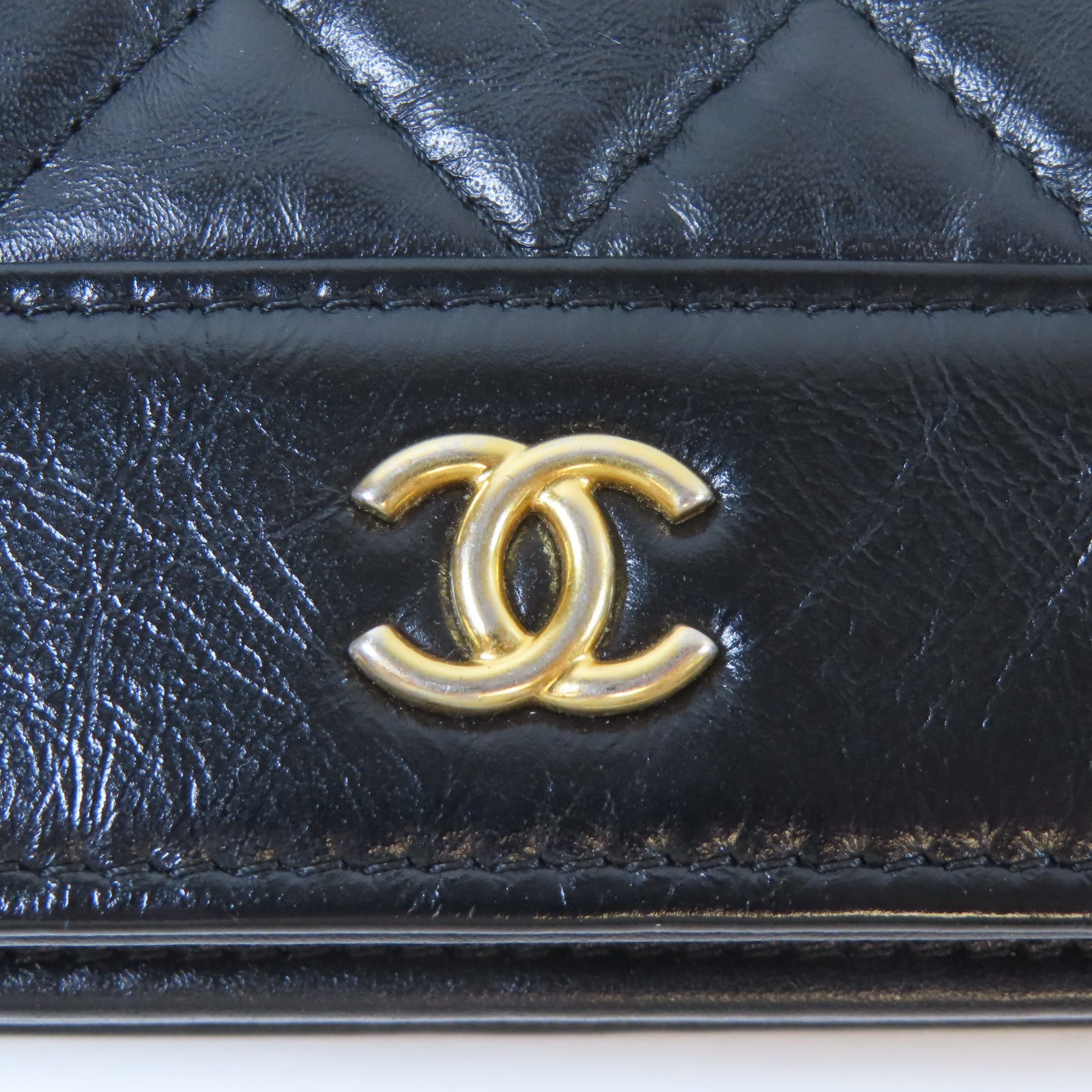 CHANEL 菱格牛皮皮革Gabrille Wallet On Chain金扣鏈帶肩背袋黑色