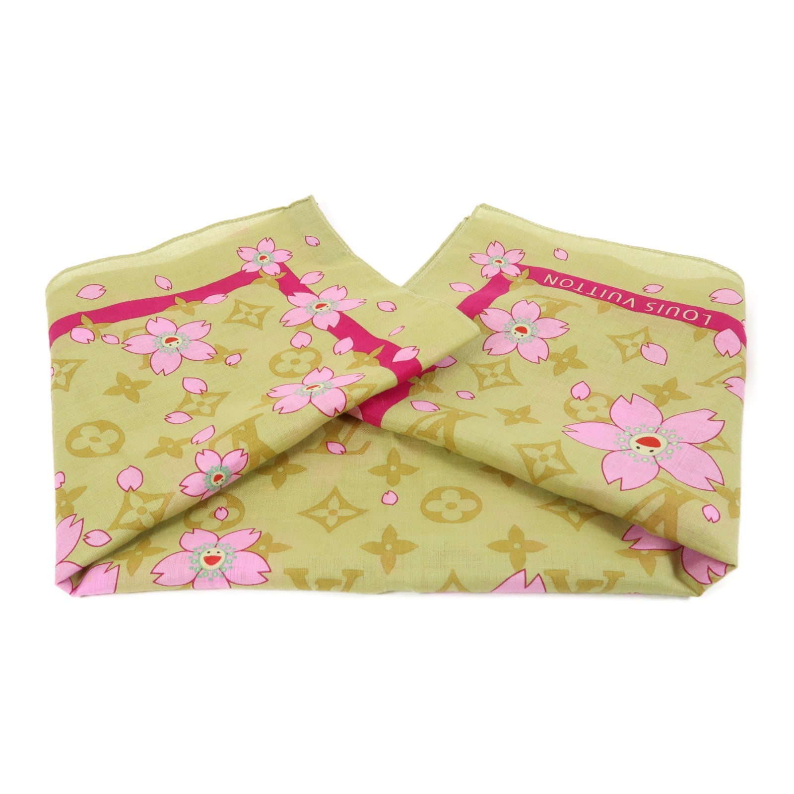 LOUIS VUITTON 【激減優惠】棉質Scarf絲巾黃色/粉紅色