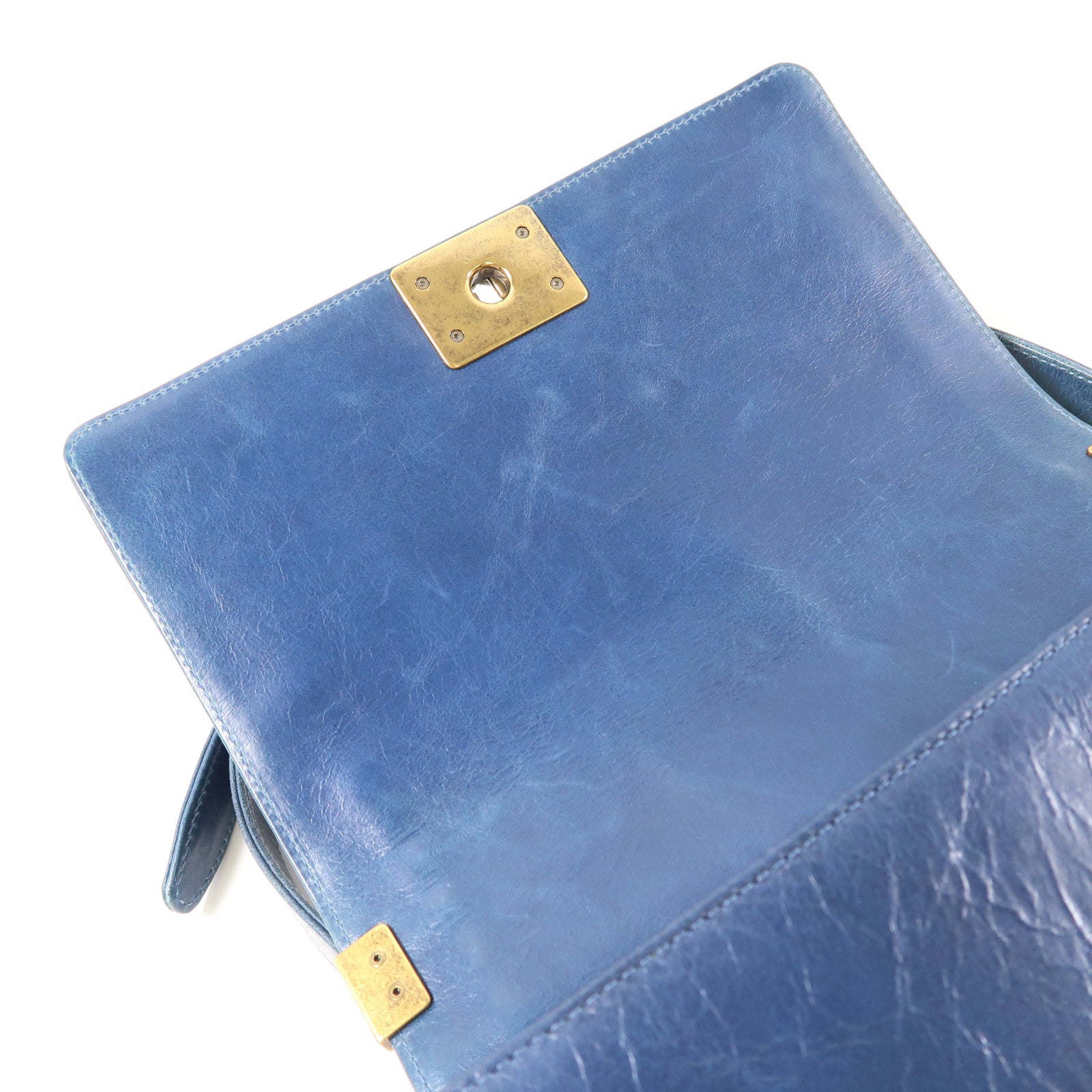 CHANEL CC GHW Boy 25 Chain Shoulder Bag Lambskin Leather Blue