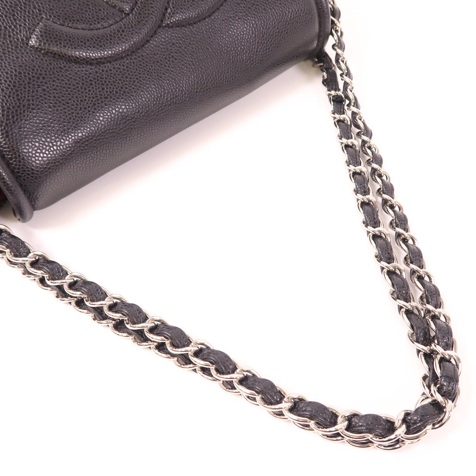 CHANEL 牛皮皮革Chain Shoulder銀扣鏈帶肩背袋