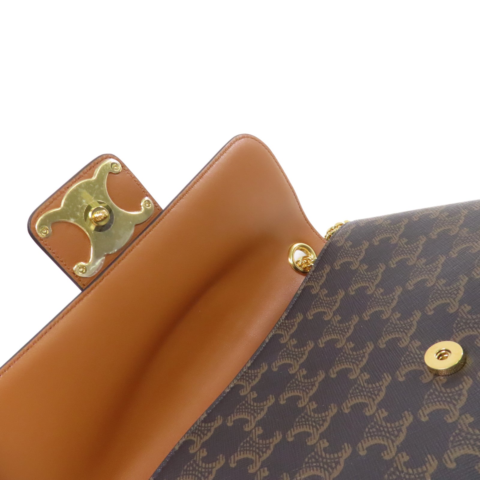 CELINE Triomphe塗層帆布Victoire Shoulder Bag金扣鏈帶肩背袋啡色