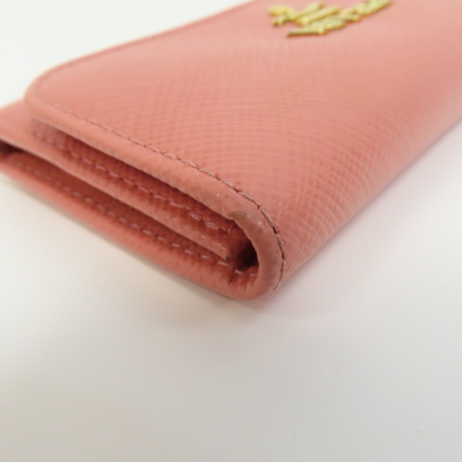 PRADA 牛皮皮革Key Case金釦鎖匙包粉紅色