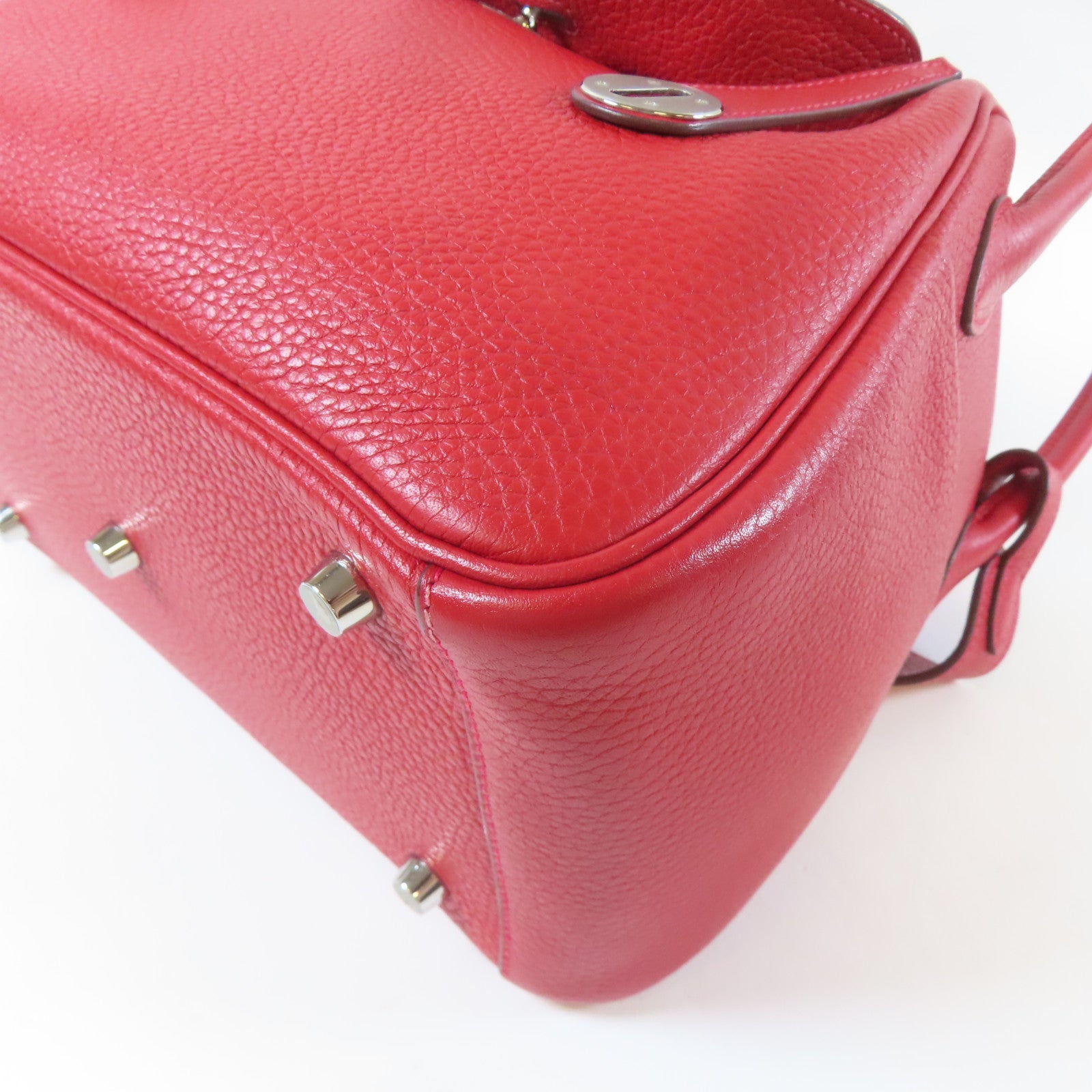 HERMES 【激減優惠】Clemence皮革Lindy 26銀扣肩背袋紅色