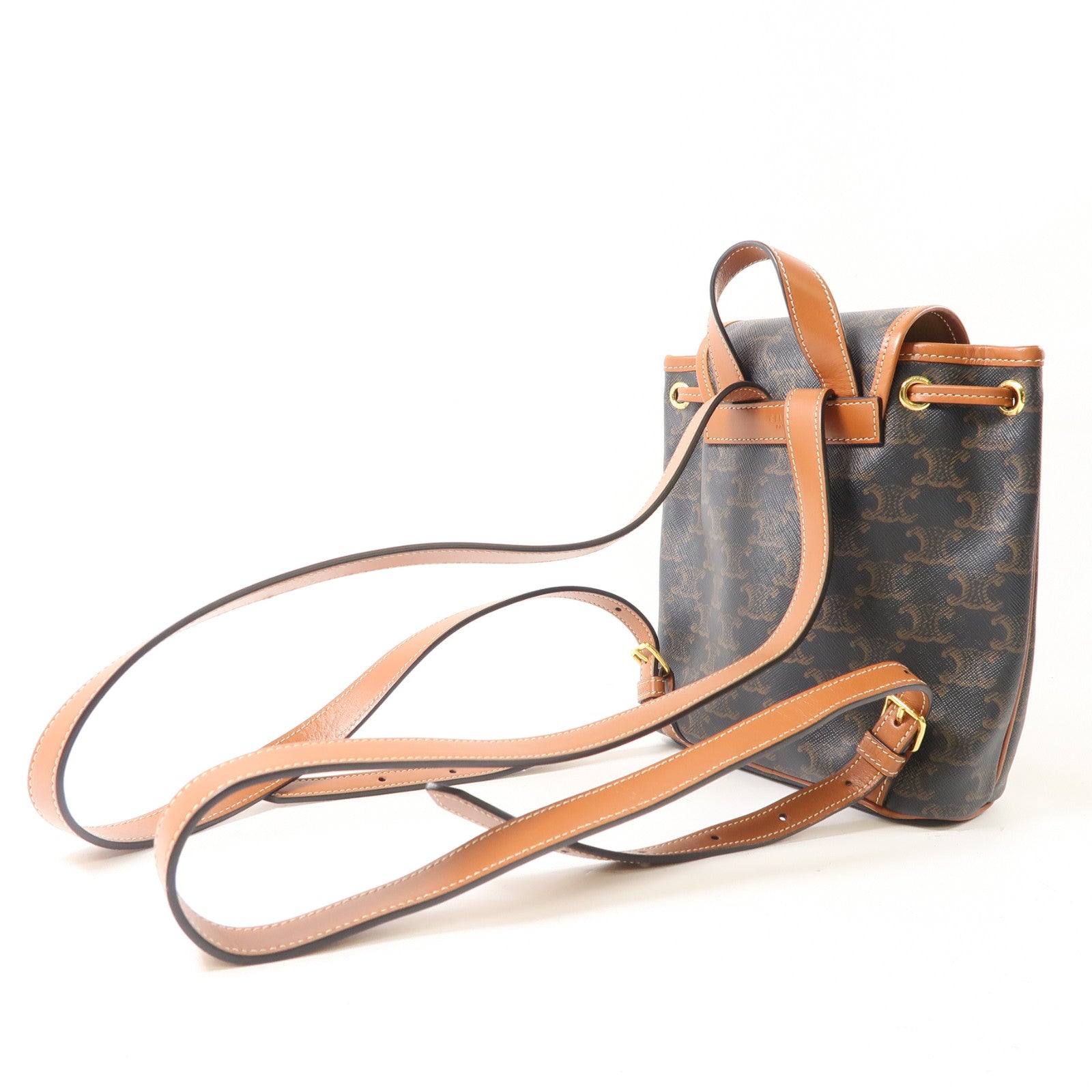 CELINE 塗層帆布Triomphe Backpack金扣背包棕色