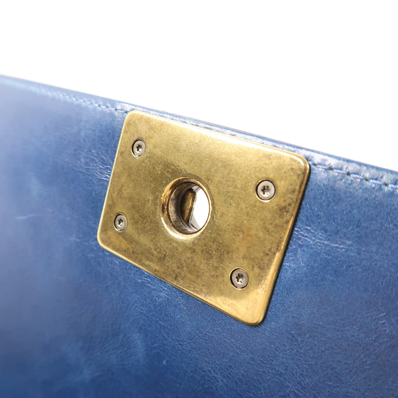 CHANEL CC GHW Boy 25 Chain Shoulder Bag Lambskin Leather Blue