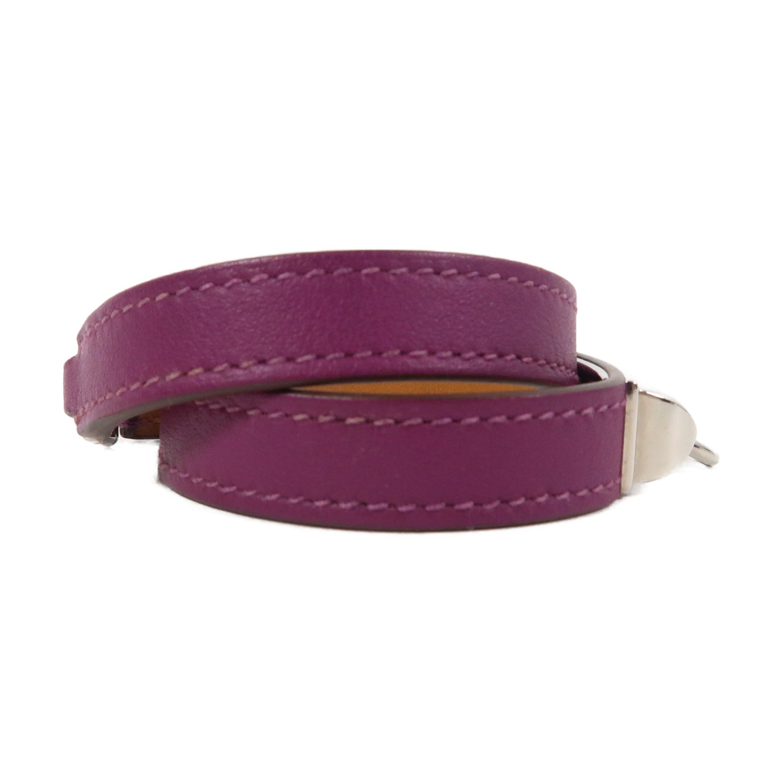 HERMES Swift皮革Rivale Double Tour Bracelet銀扣手鐲紫色