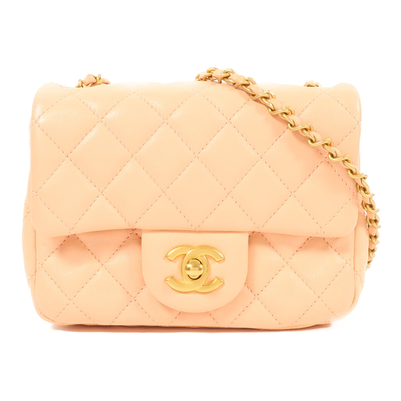 CHANEL 羊皮皮革Chain Shoulder金扣鏈帶肩背袋