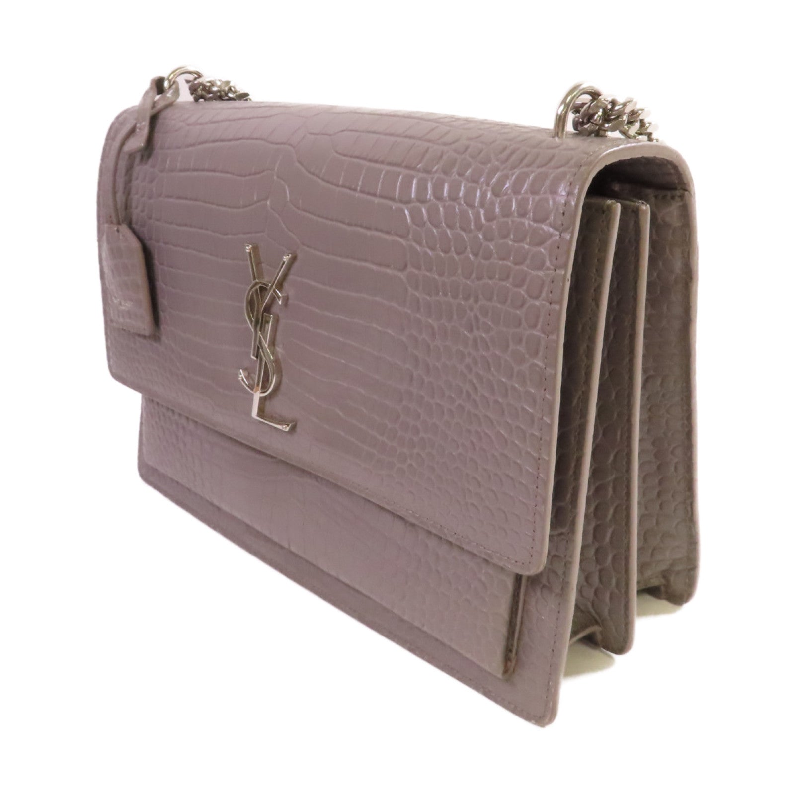 SAINT LAURENT 牛皮皮革Sunset Large Chain Shoulder Bag銀扣鏈帶肩背袋灰色