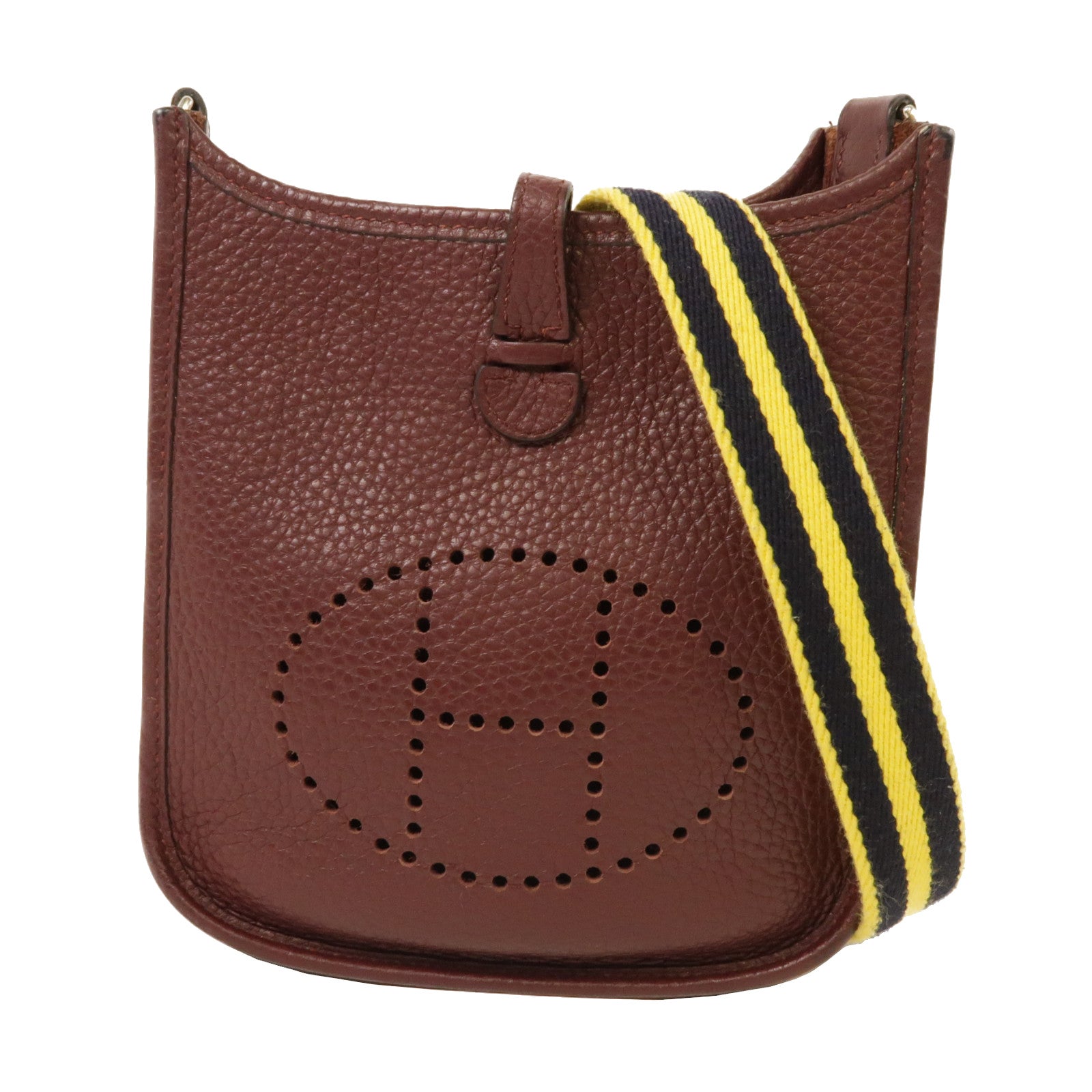 HERMES Clemence皮革Evelyne TPM銀扣肩背袋酒紅色