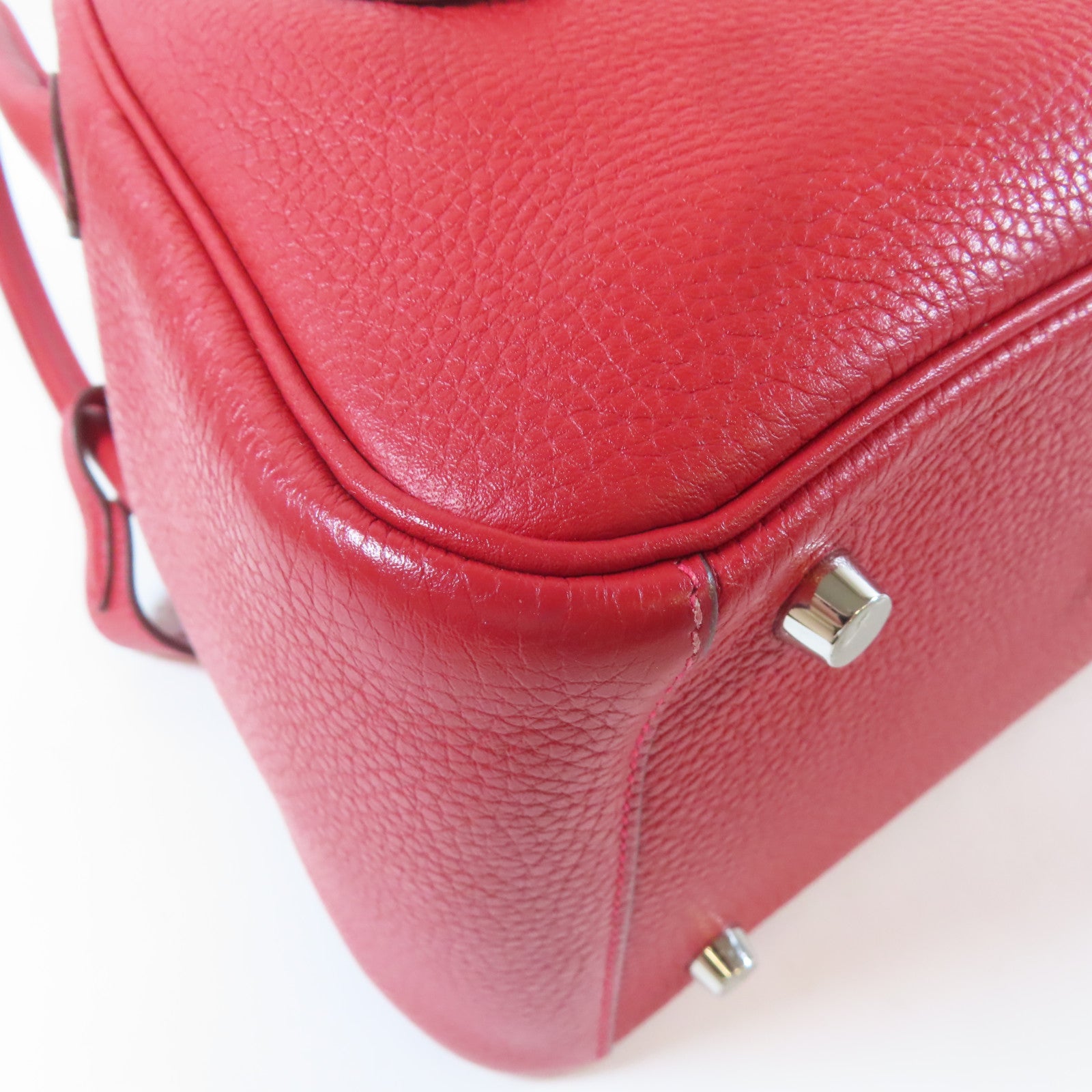 HERMES 【激減優惠】Clemence皮革Lindy 26銀扣肩背袋紅色