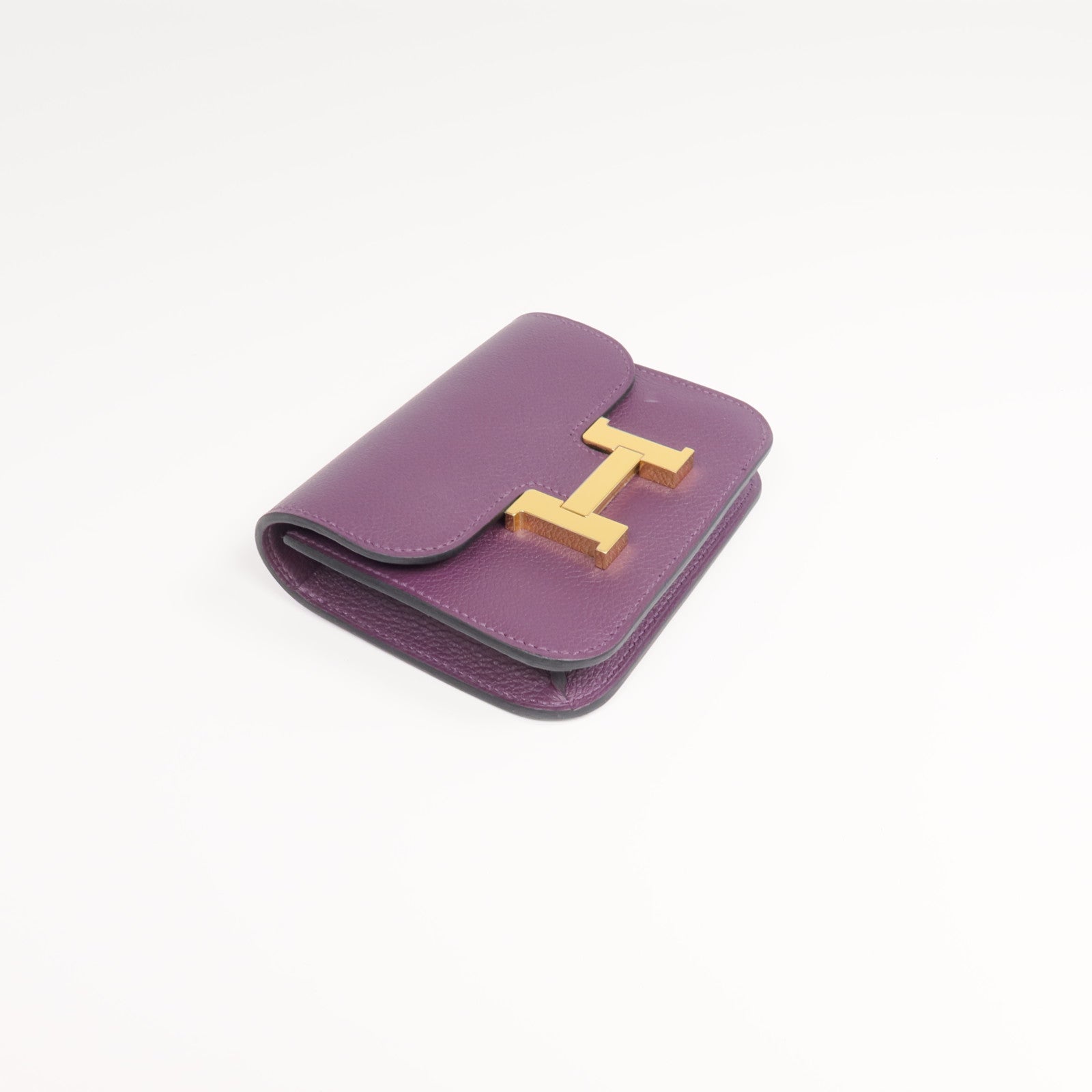 HERMES 【激減優惠】Evercolor皮革Constance Slim金扣錢包Cassis/Bleu Royal