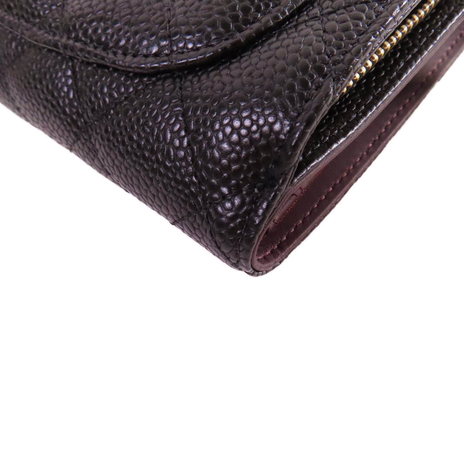 CHANEL 菱格Caviar皮革Medium Wallet金扣中長錢包黑色