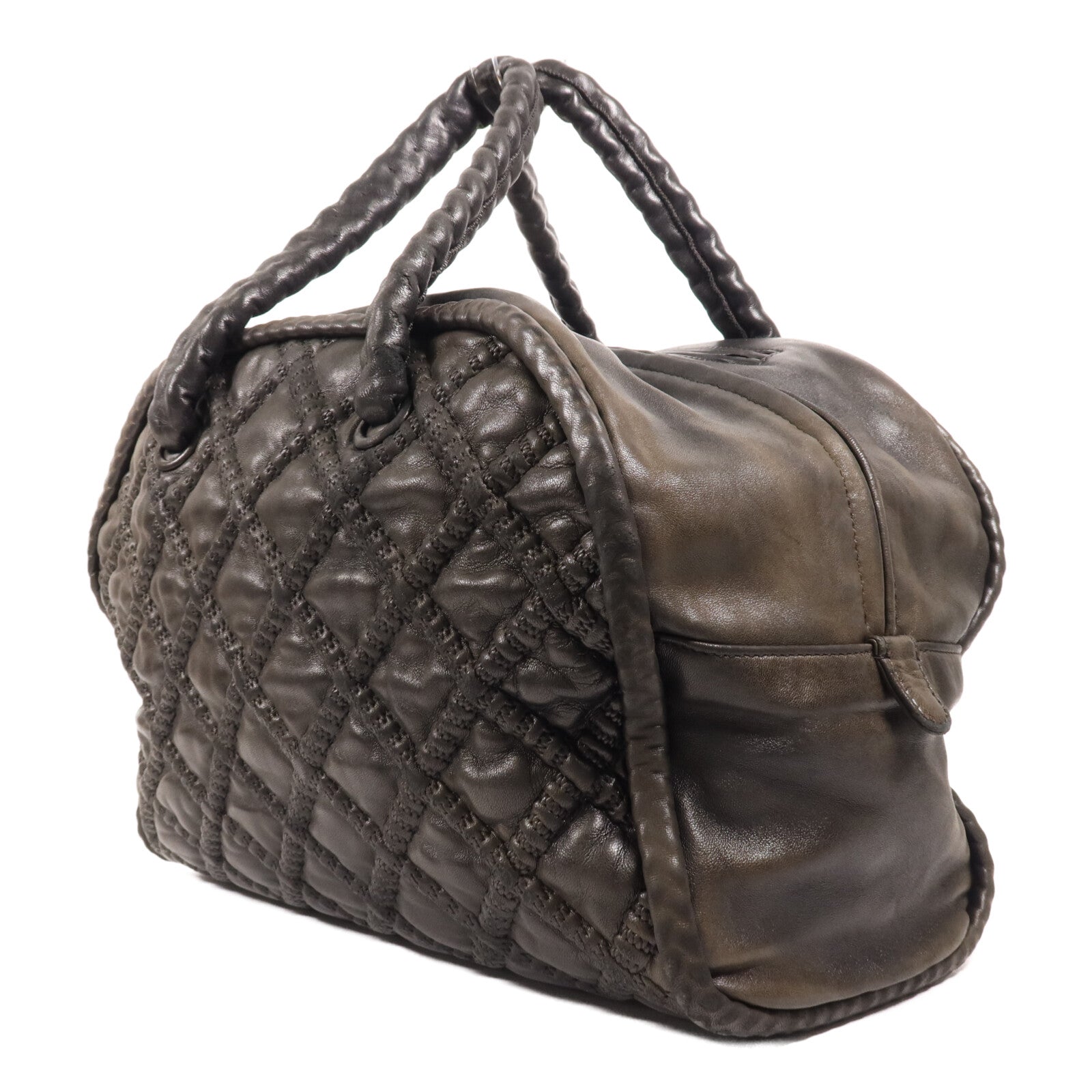 CHANEL 羊皮皮革Boston Bag銀扣手挽袋