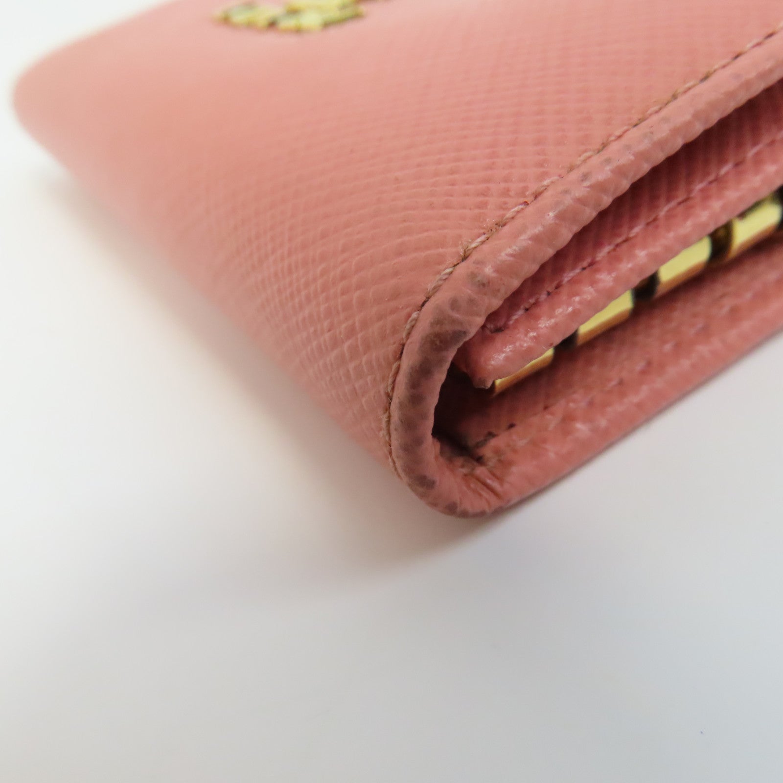 PRADA 牛皮皮革Key Case金釦鎖匙包粉紅色
