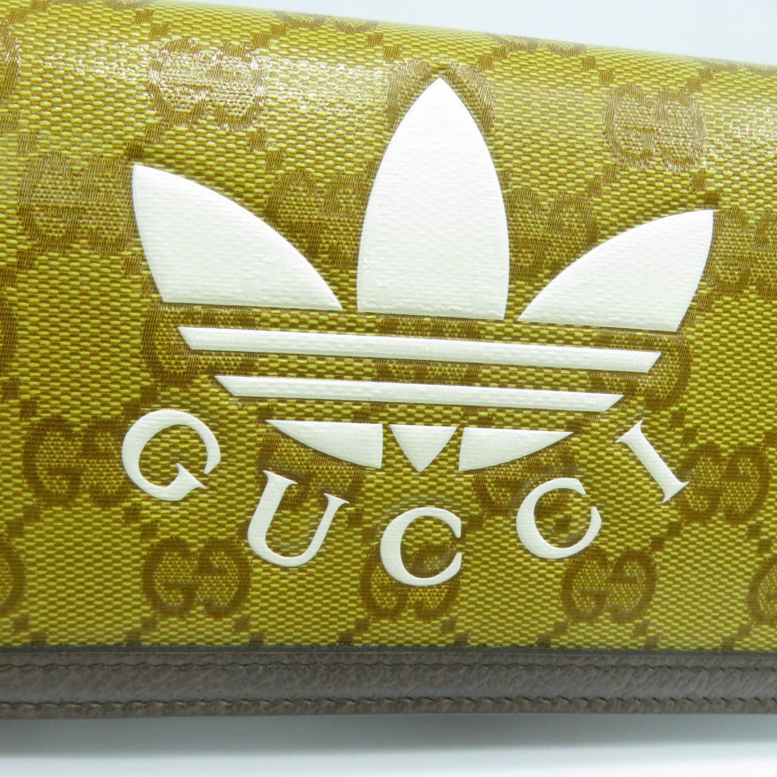 GUCCI 【清倉大減價】牛皮皮革/塗層帆布Wallet With Chain金扣鏈帶肩背袋芥末色/啡色