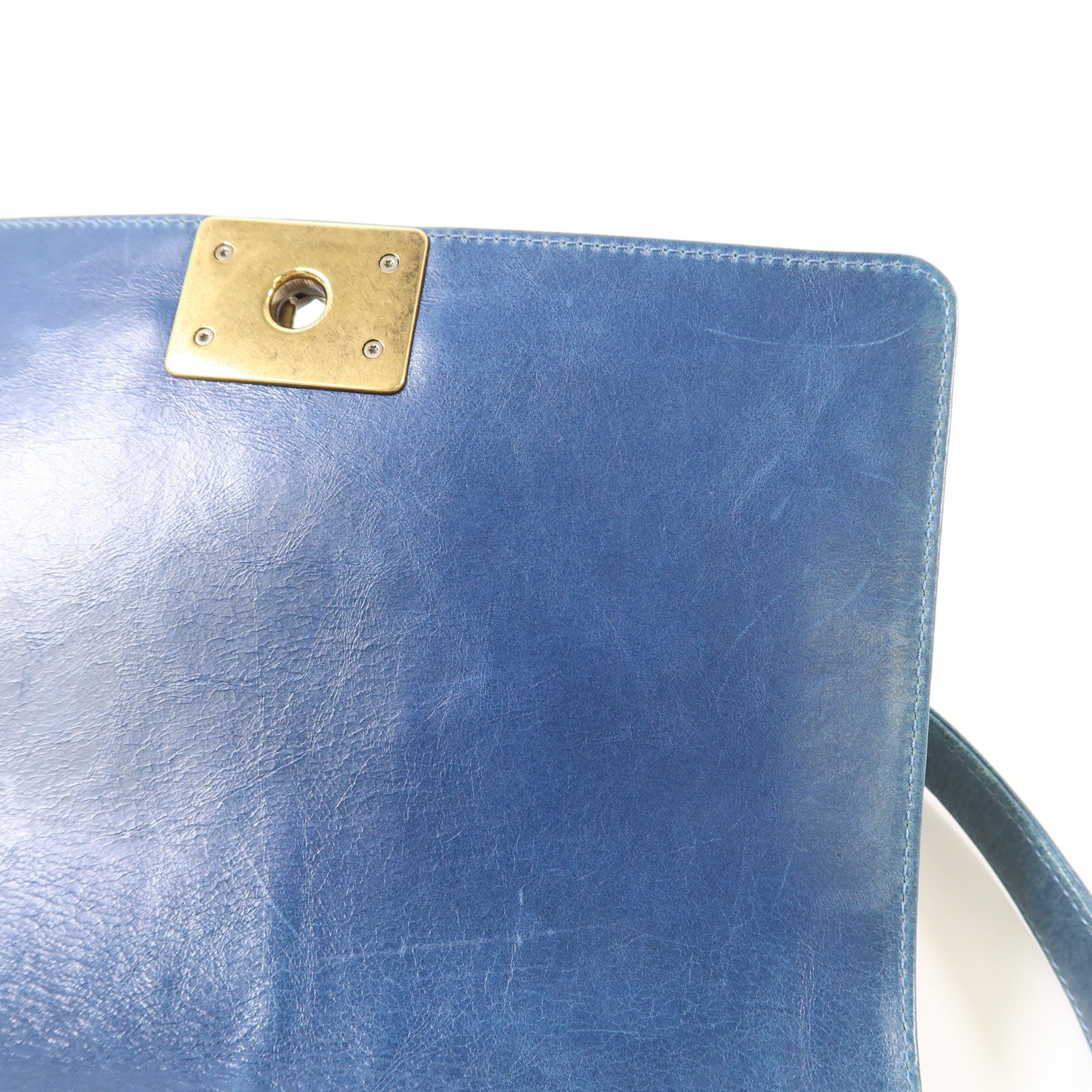 CHANEL CC GHW Boy 25 Chain Shoulder Bag Lambskin Leather Blue