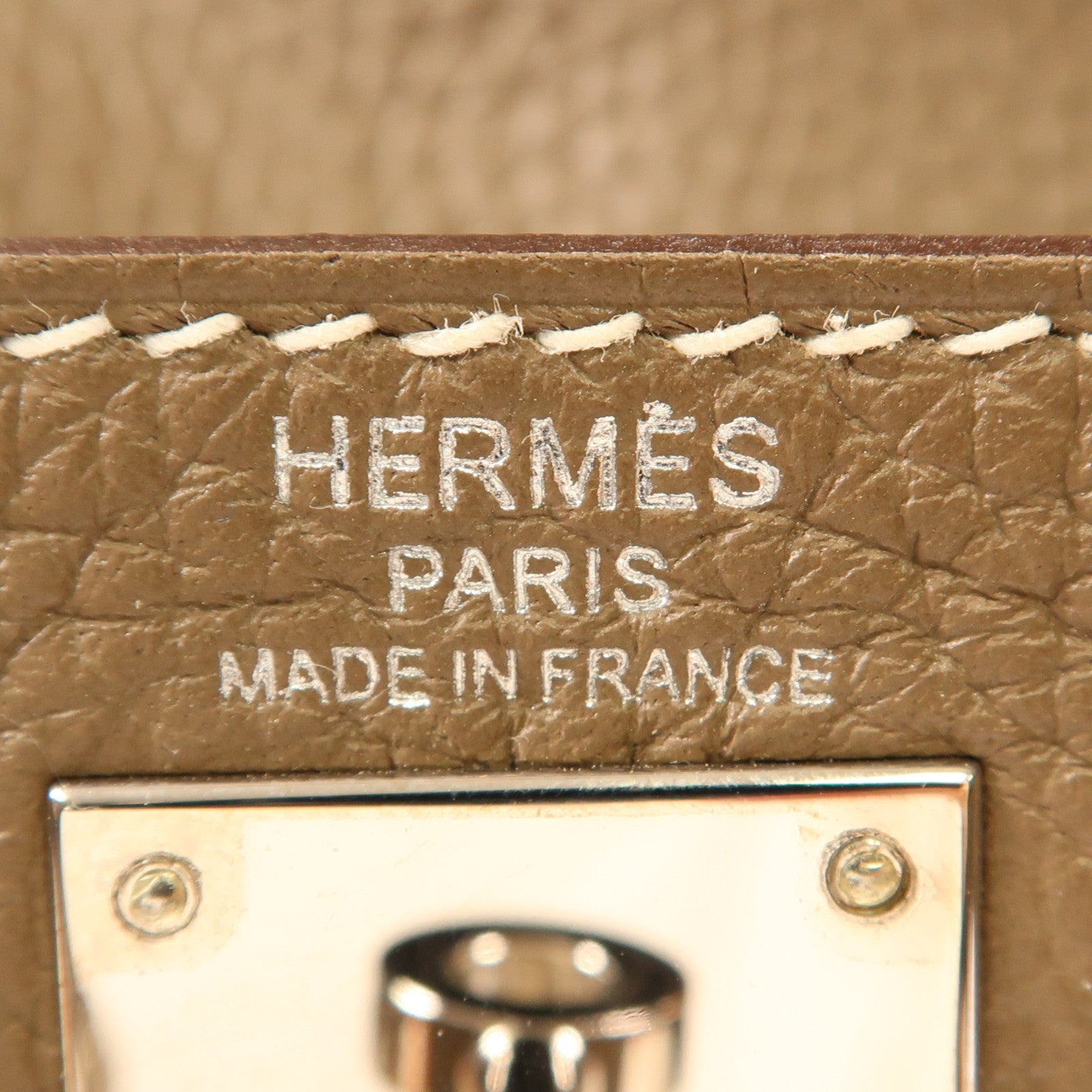 HERMES Clemence皮革Kelly Ado銀扣背包Etoupe