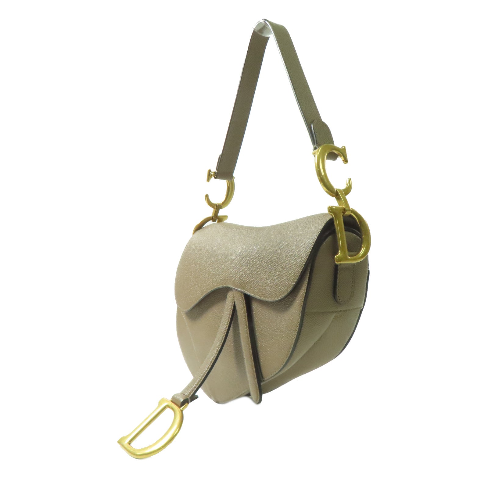 Dior 牛皮皮革Saddle Bag金扣手挽肩背兩用袋米色