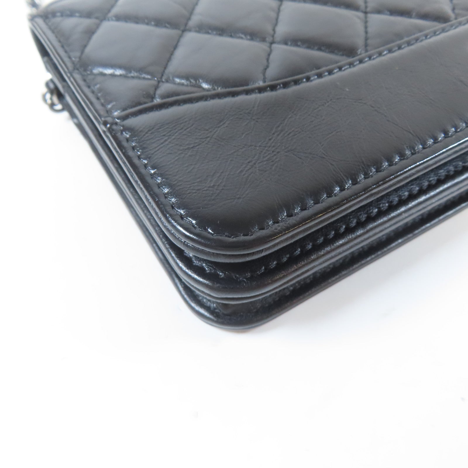 CHANEL 菱格牛皮皮革Gabrille Wallet On Chain金扣鏈帶肩背袋黑色