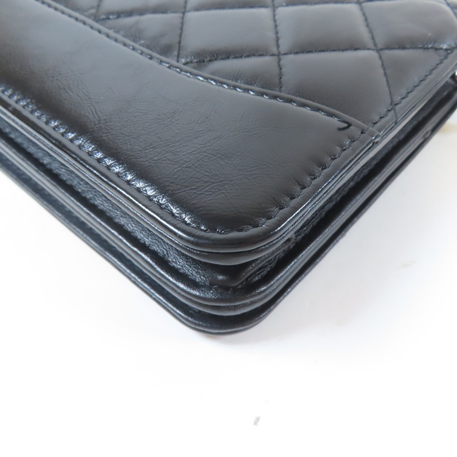 CHANEL 菱格牛皮皮革Gabrille Wallet On Chain金扣鏈帶肩背袋黑色
