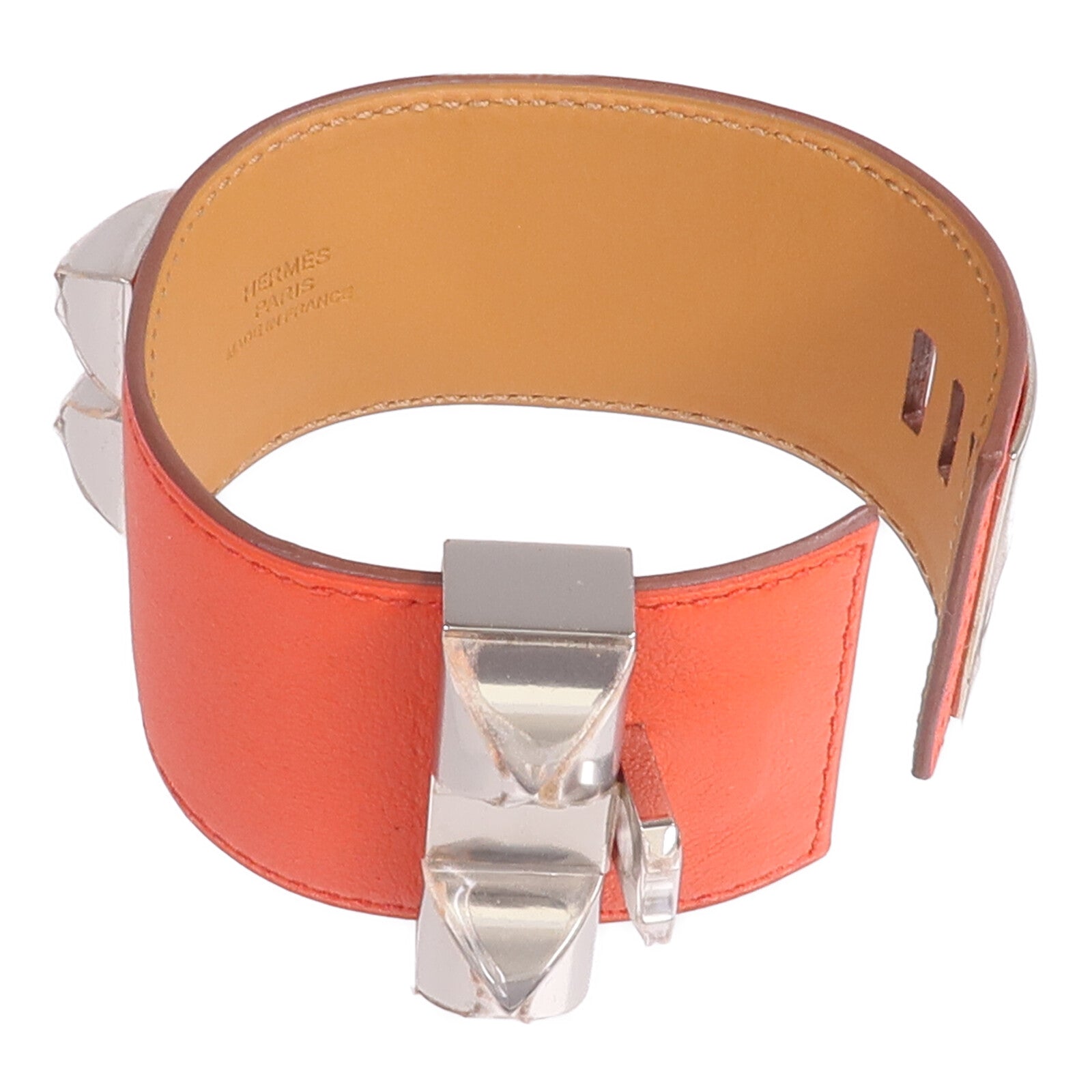 HERMES Swift皮革Collier De Chien Bracelet手鐲Rouge Pivoine