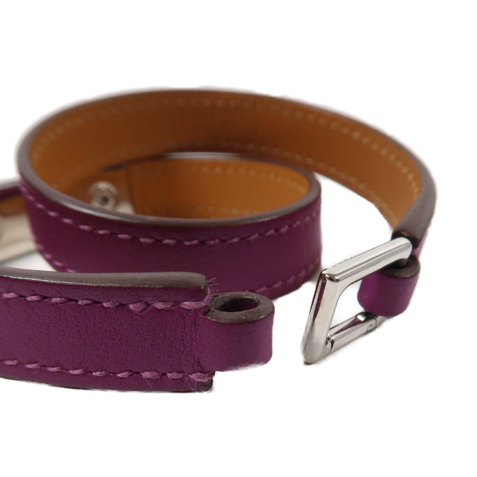 HERMES Swift皮革Rivale Double Tour Bracelet銀扣手鐲紫色