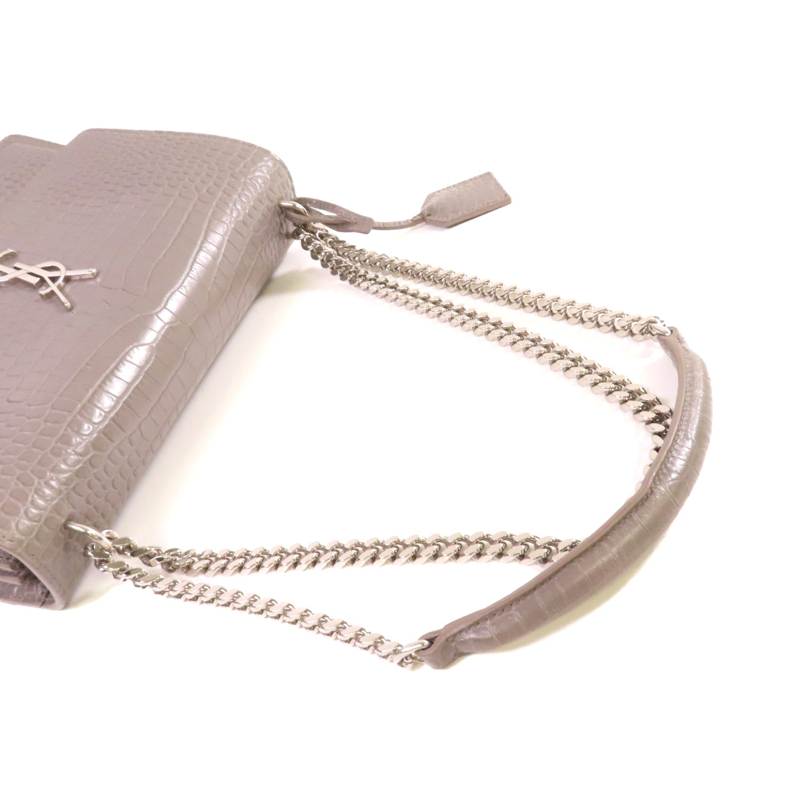 SAINT LAURENT 牛皮皮革Sunset Large Chain Shoulder Bag銀扣鏈帶肩背袋灰色