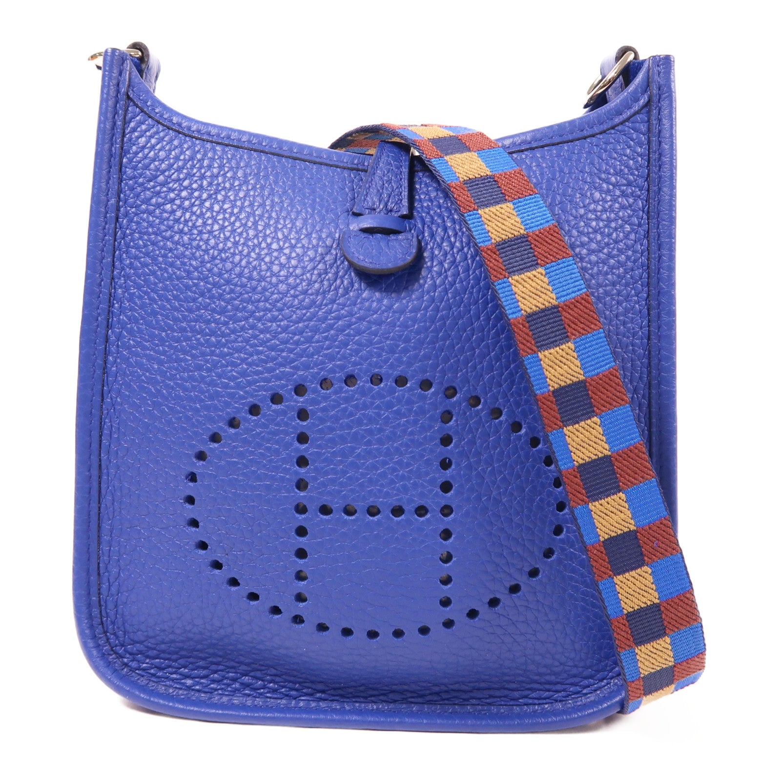 HERMES Clemence皮革Evelyne TPM銀扣肩背袋Bleu Pale