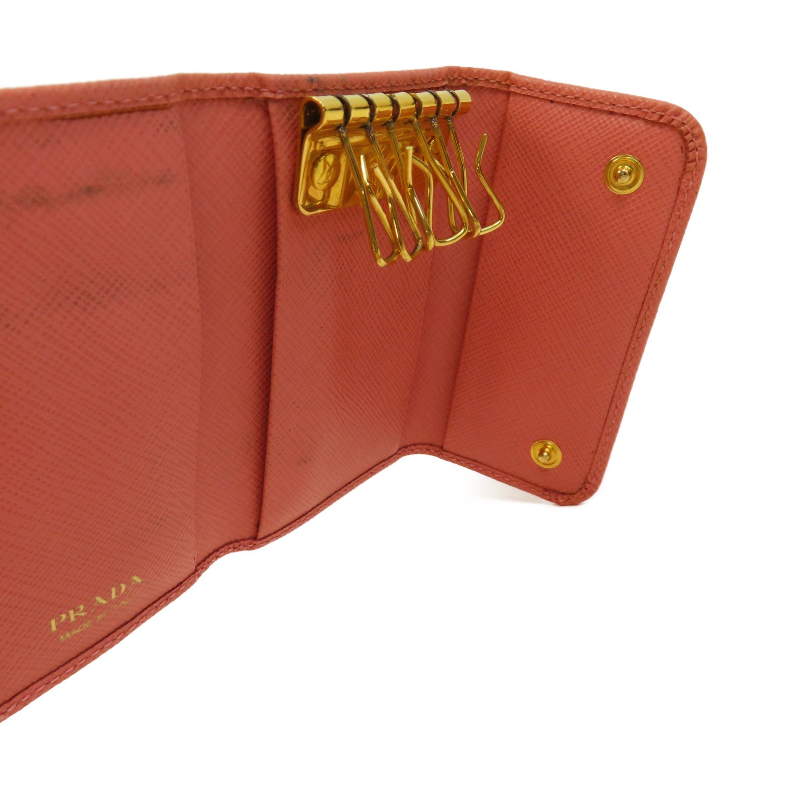 PRADA 牛皮皮革Key Case金釦鎖匙包粉紅色
