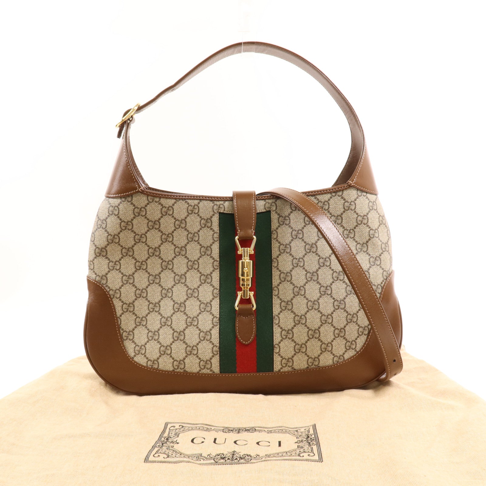 GUCCI 塗層帆布/牛皮皮革Jackie 1961 Medium金扣手挽肩背兩用袋