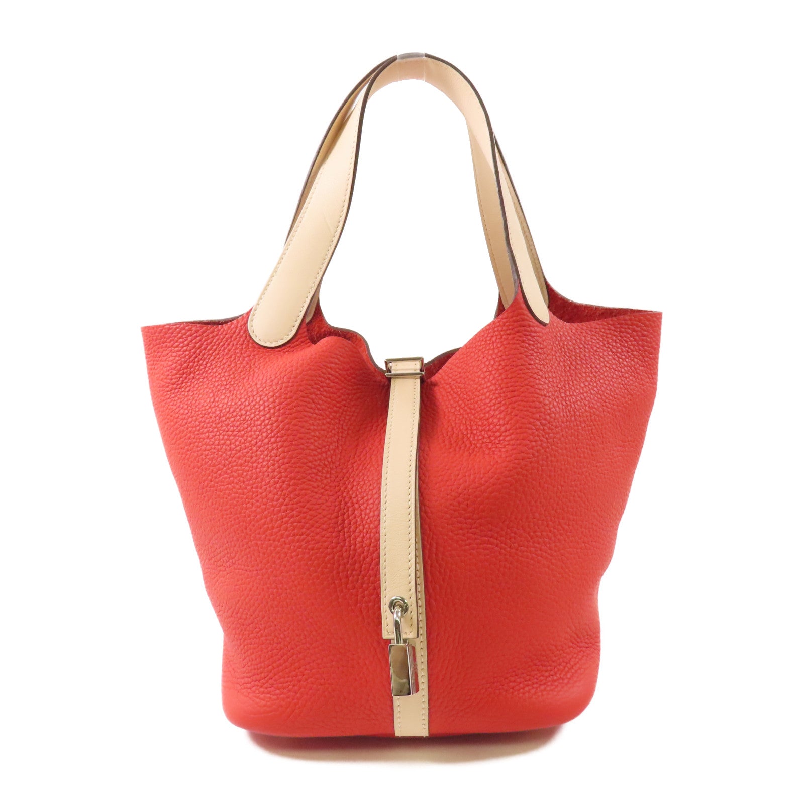 HERMES 【激減優惠】Clemence皮革Picotin MM銀扣手挽袋Rouge Tomate