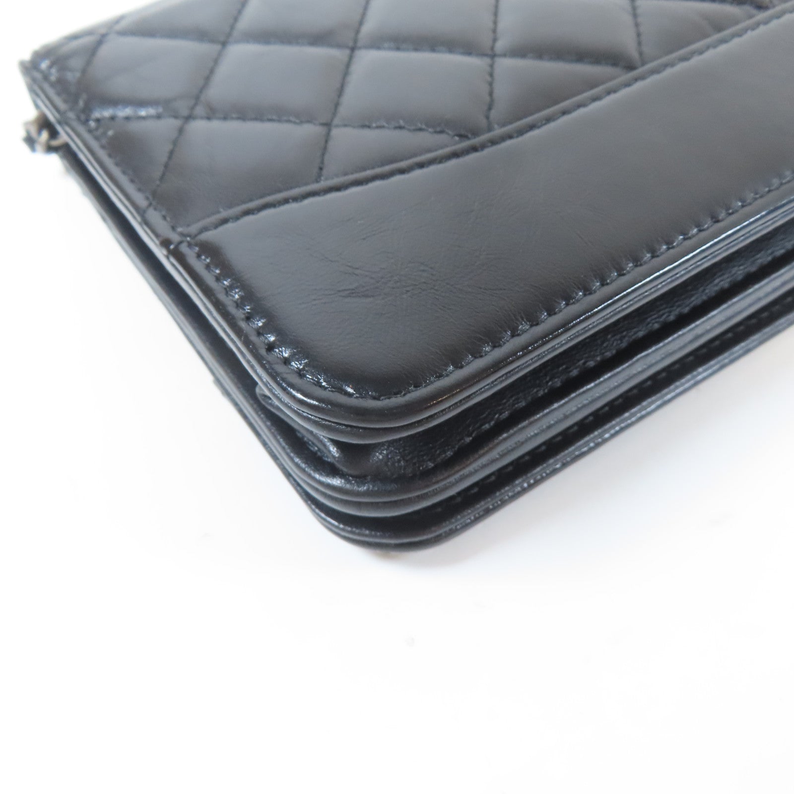 CHANEL 菱格牛皮皮革Gabrille Wallet On Chain金扣鏈帶肩背袋黑色