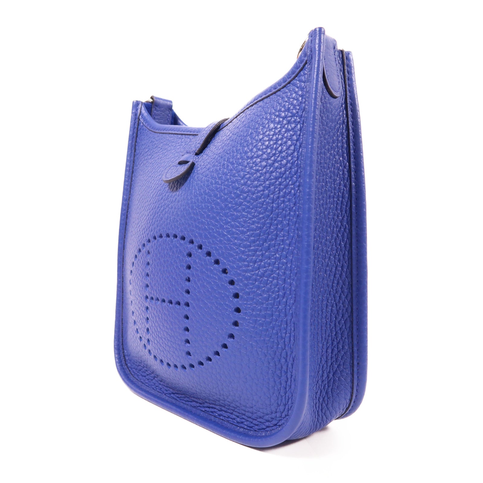 HERMES Clemence皮革Evelyne TPM銀扣肩背袋Bleu Pale