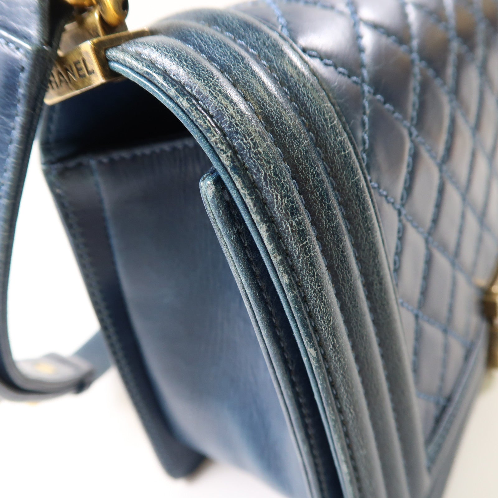 CHANEL CC GHW Boy 25 Chain Shoulder Bag Lambskin Leather Blue