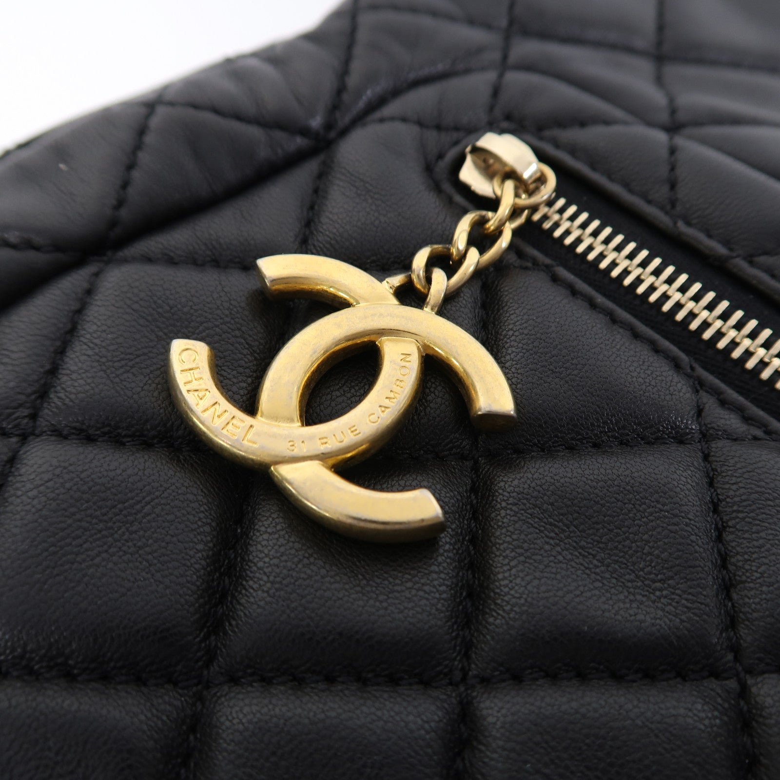 CHANEL 菱格羊皮皮革Chain Shoulder Tote金扣鏈帶肩背/手挽袋黑色