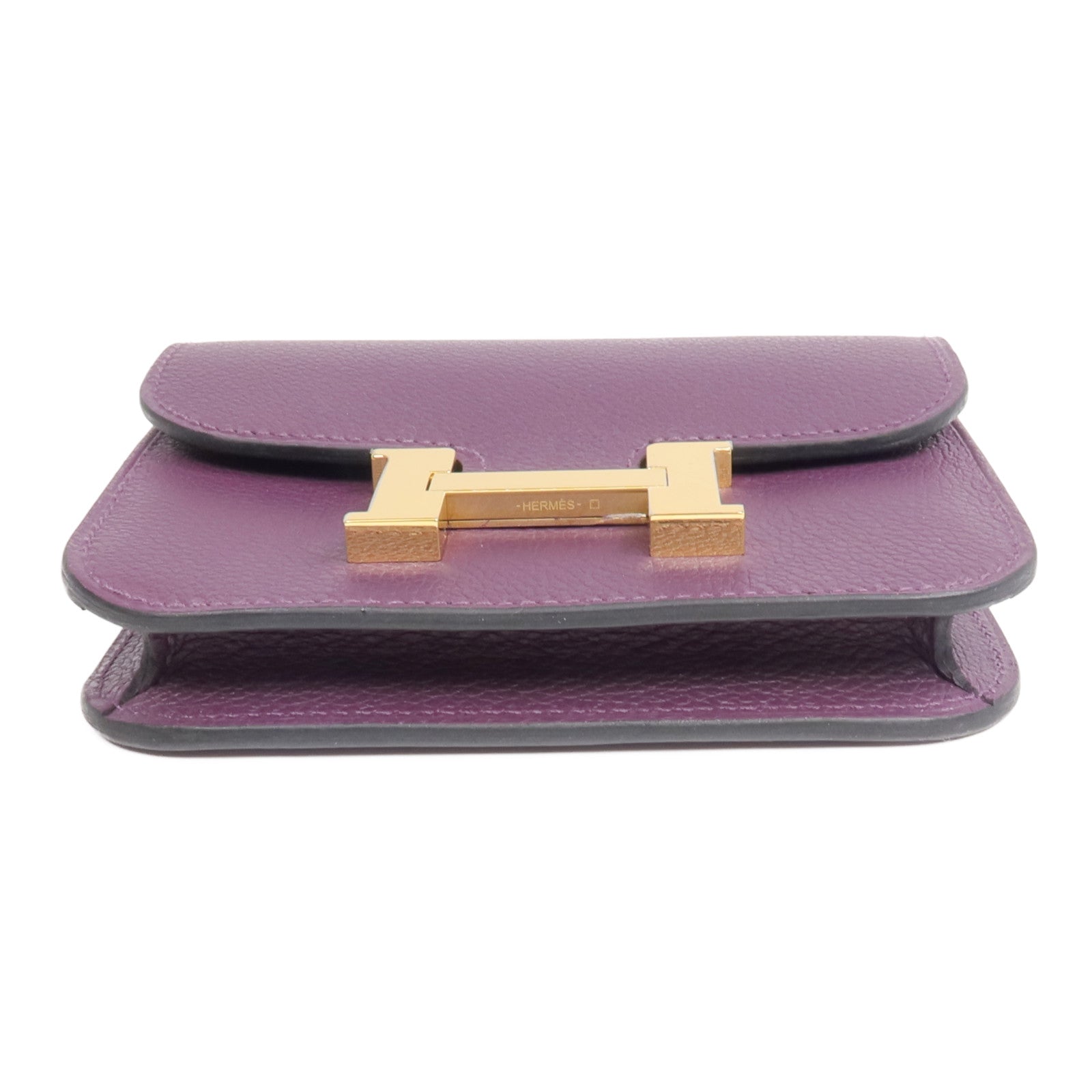 HERMES 【激減優惠】Evercolor皮革Constance Slim金扣錢包Cassis/Bleu Royal