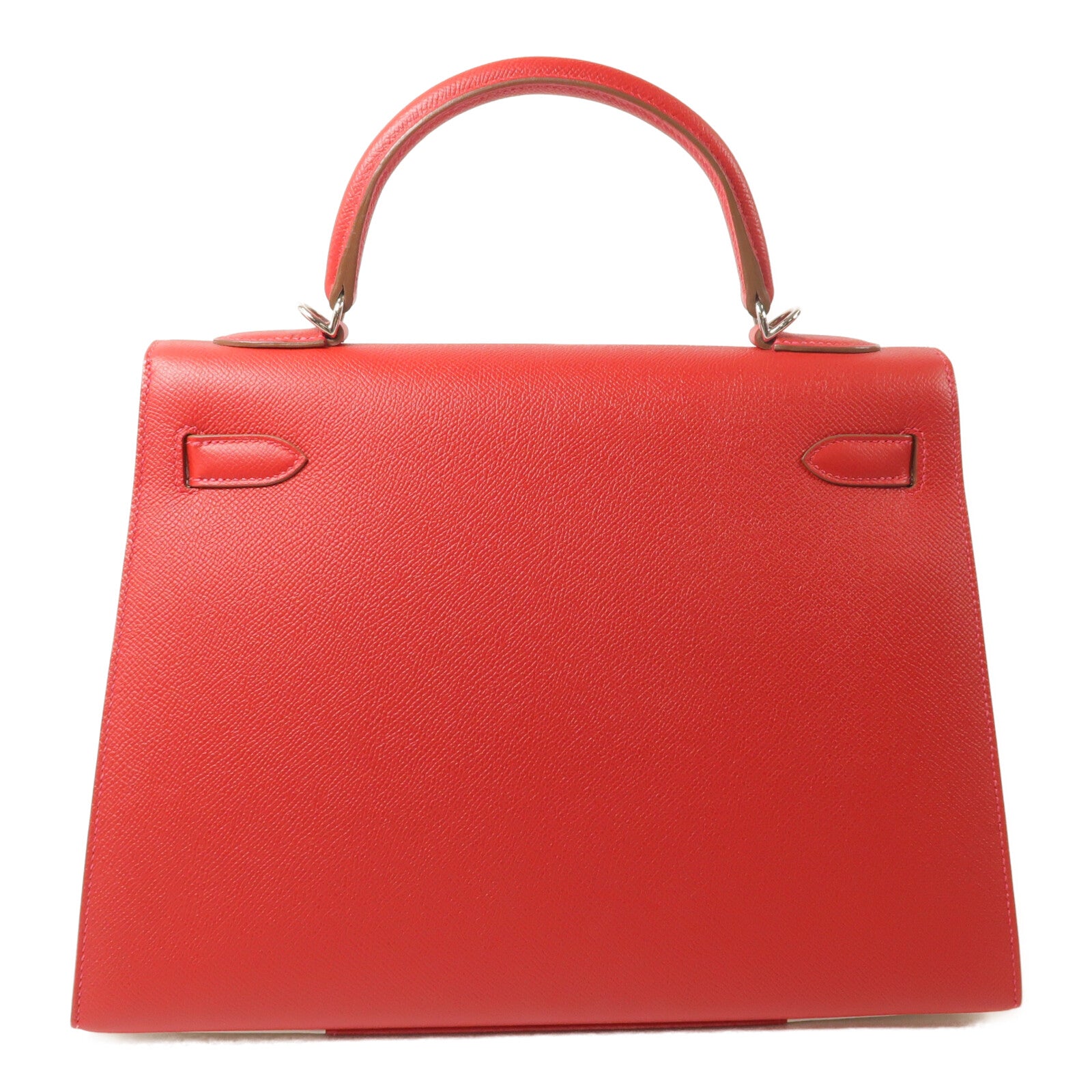 HERMES Epsom皮革Kelly 32銀扣手挽肩背兩用袋Rouge Casaque/Blanc