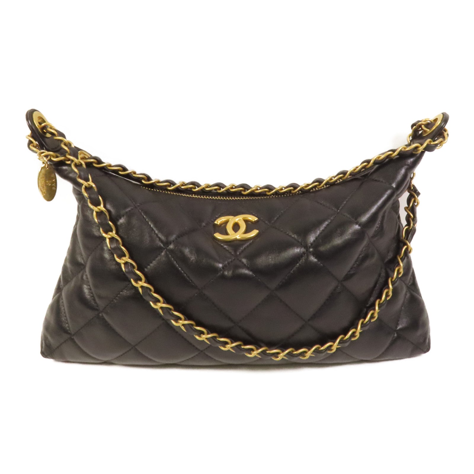 CHANEL 羊皮皮革Hobo Bag金扣鏈帶肩背袋