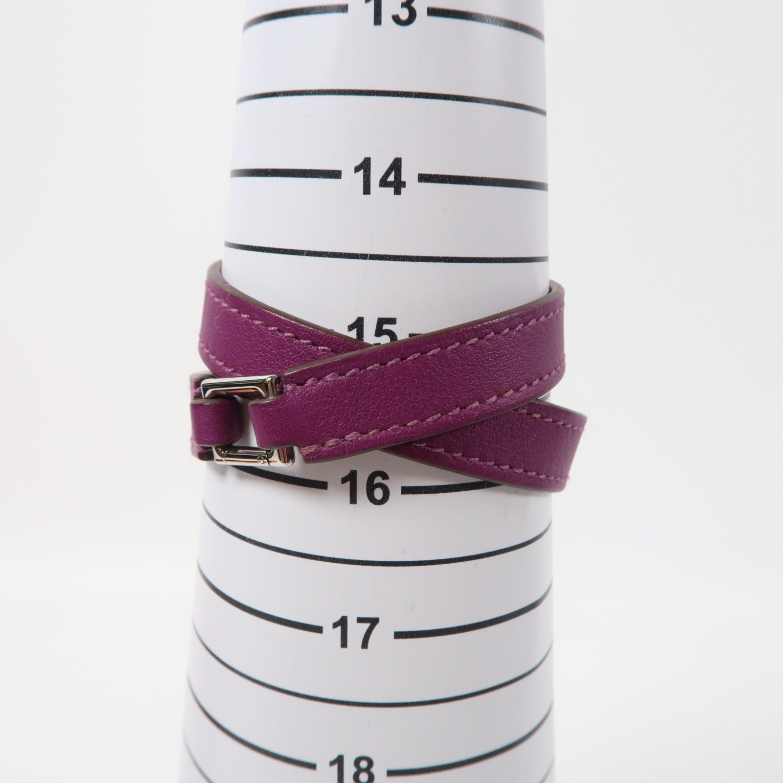 HERMES Swift皮革Rivale Double Tour Bracelet銀扣手鐲紫色