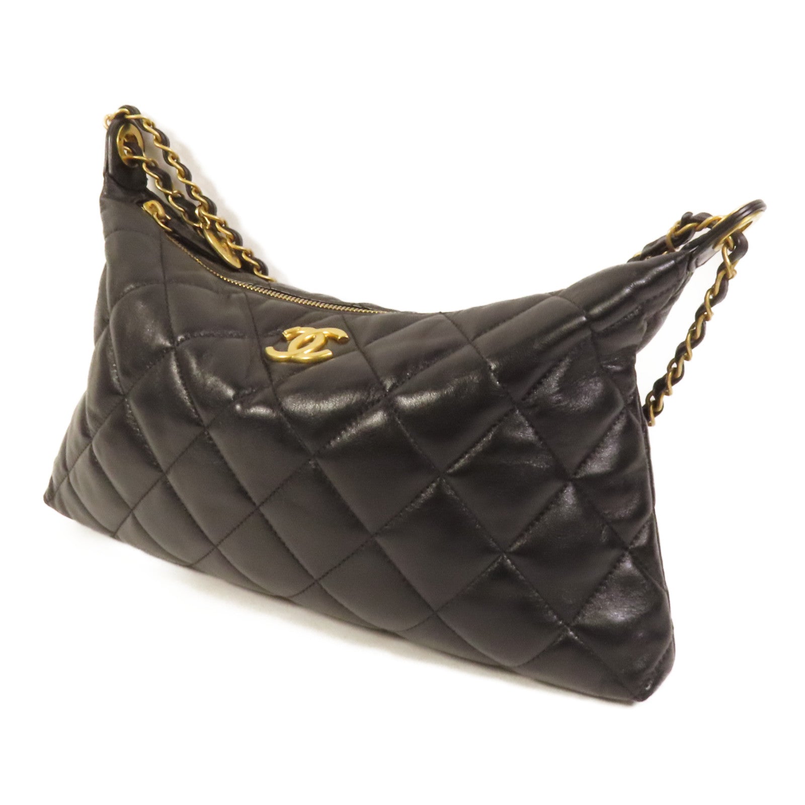 CHANEL 羊皮皮革Hobo Bag金扣鏈帶肩背袋
