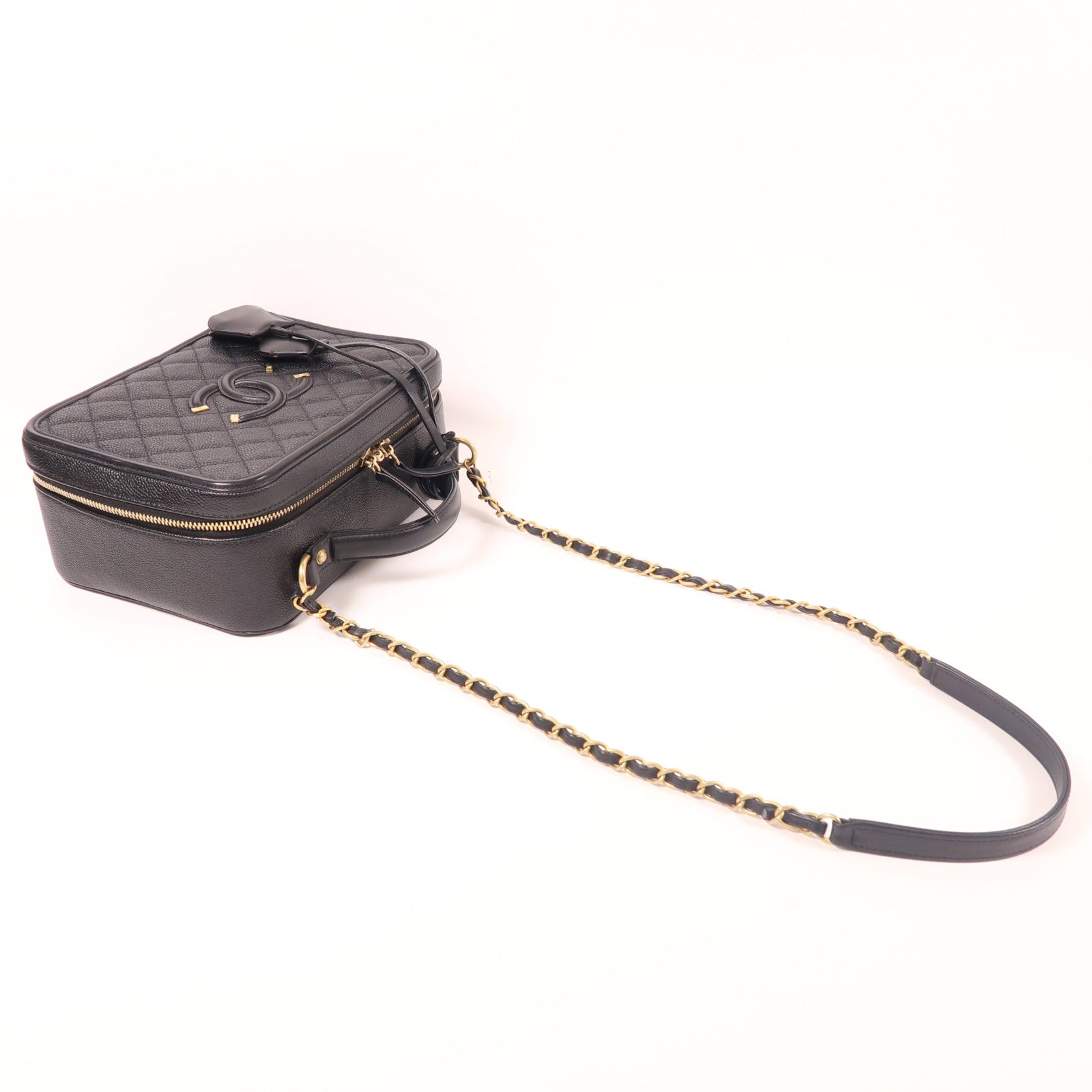 CHANEL 牛皮皮革Filigree Vanity Case金扣手挽肩背兩用袋