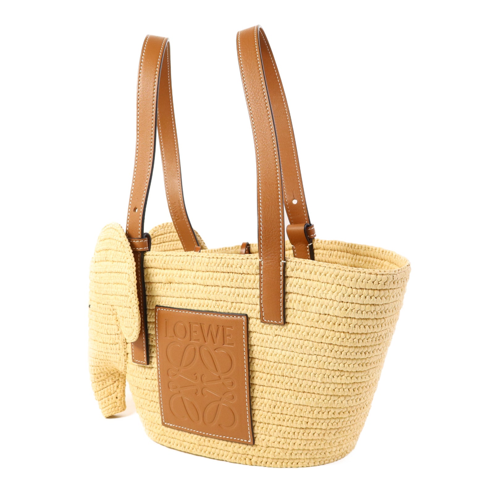 LOEWE 酒椰/牛皮皮革Small Elephant Basket Bag銀扣肩背袋/手挽袋