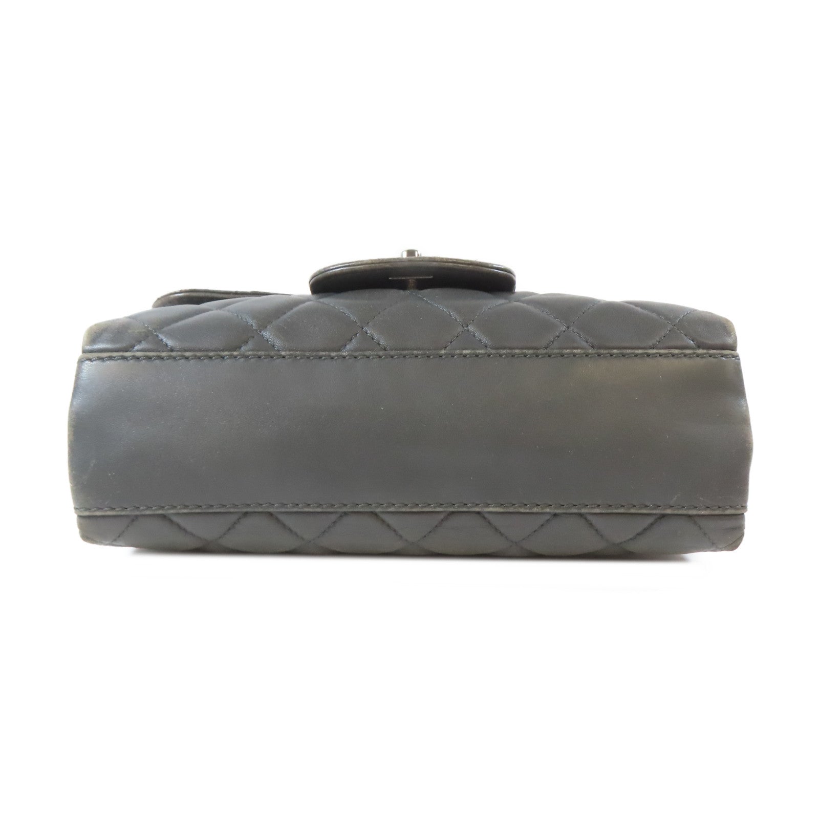 CHANEL 菱格羊皮皮革Chain Shoulder Bag銀扣鏈帶肩背袋灰色