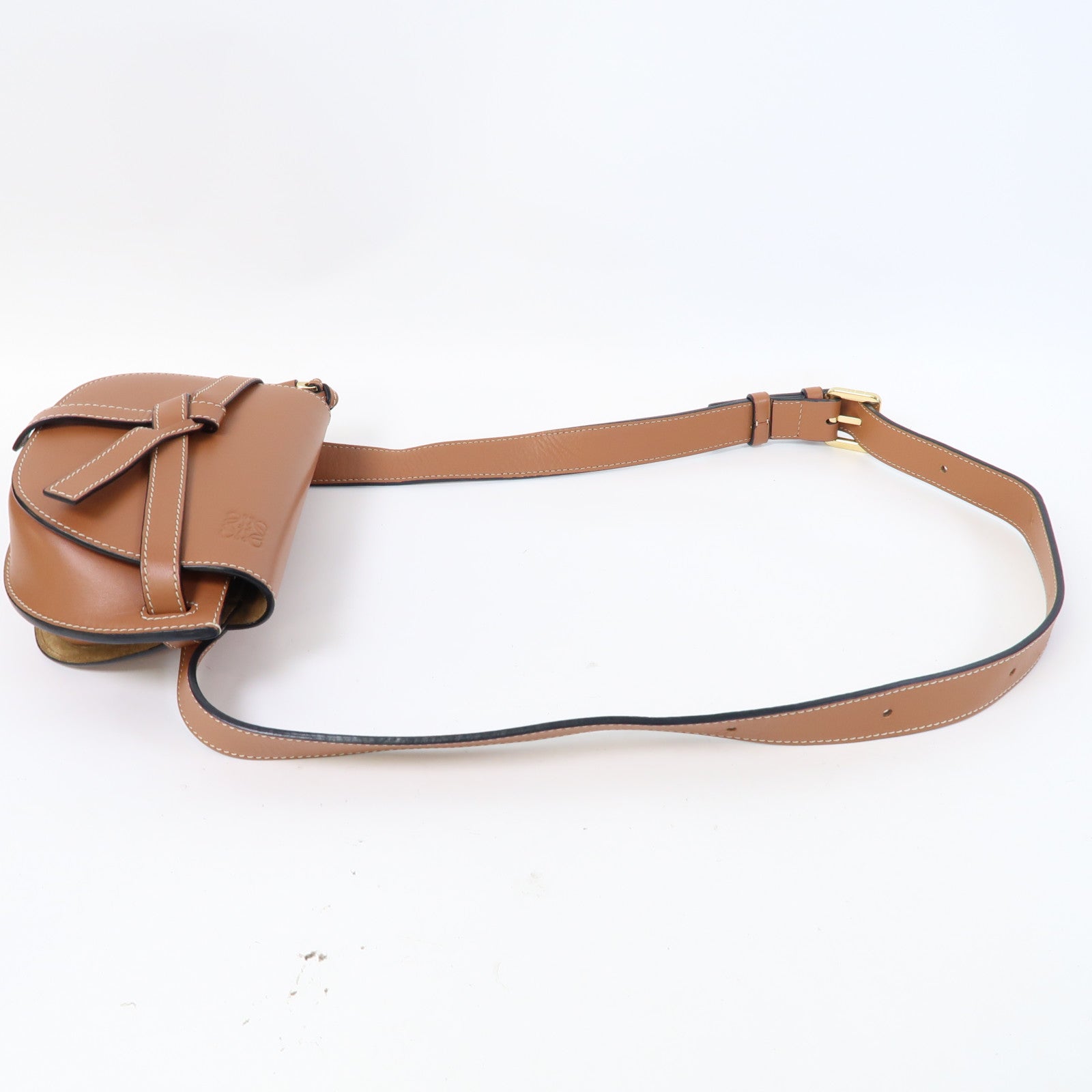 LOEWE 牛皮皮革Waist Bag金扣腰包啡色