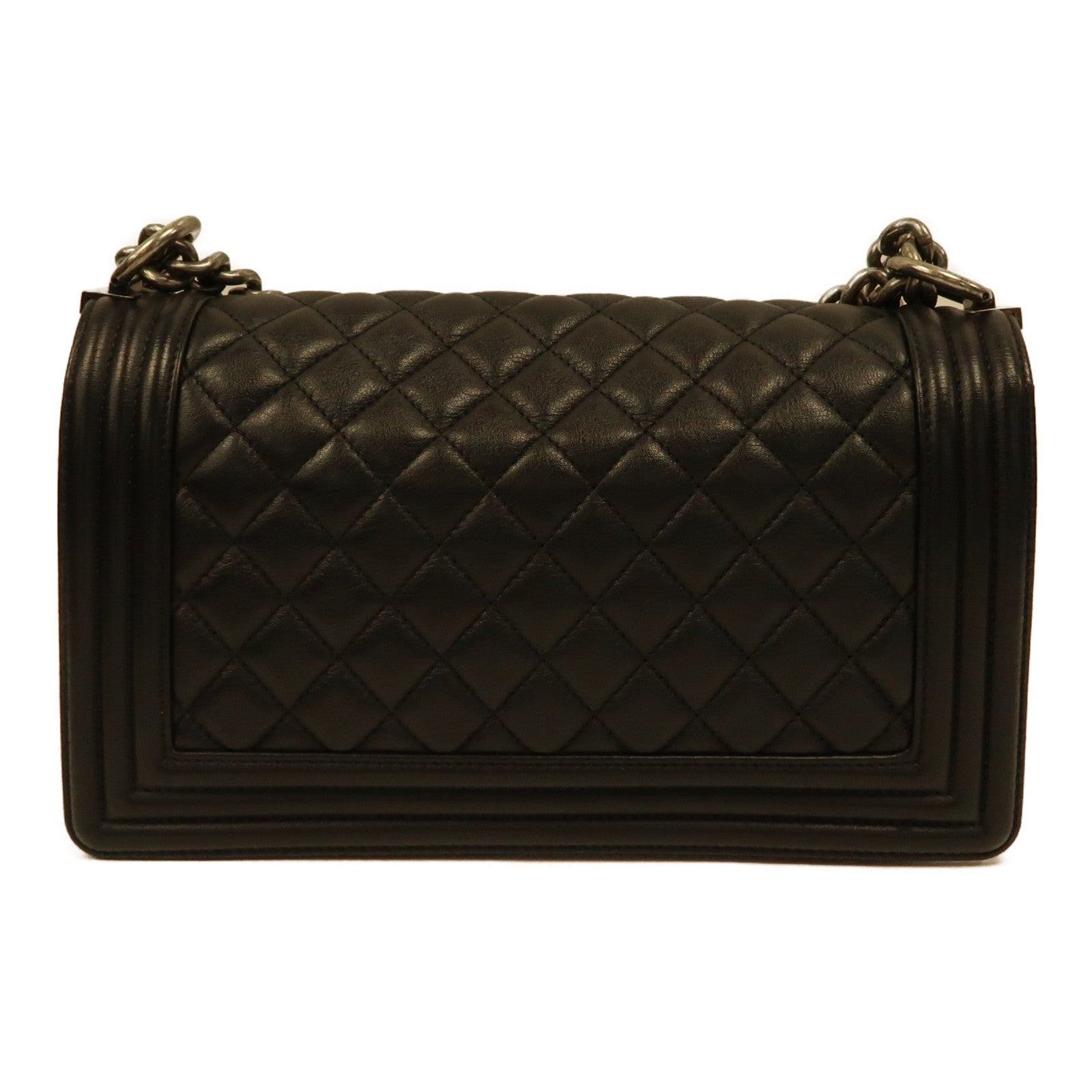 CHANEL 菱格羊皮皮革Boy Chanel Chain Shoulder Bag銀扣肩背袋黑色